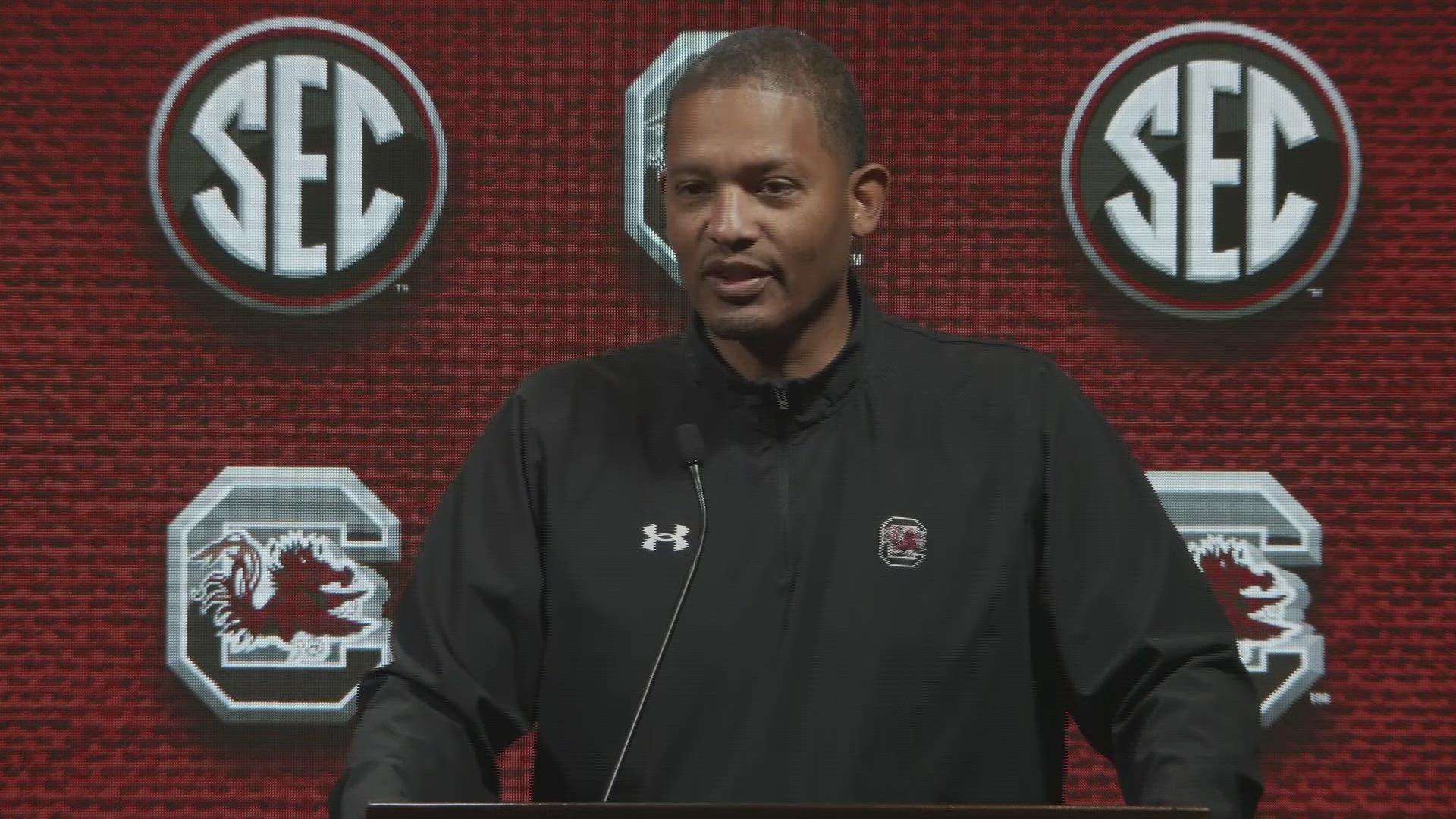 South Carolina head basketball coach Lamont Paris reacts to his team being picked to finish last in the SEC.