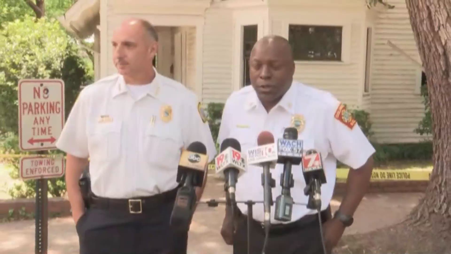 Columbia Police Chief Skip Holbrook and Columbia Fire Department Chief Aubrey Jenkins provide an update on an arson that damaged homes owned by S.C. governor Henry McMaster.