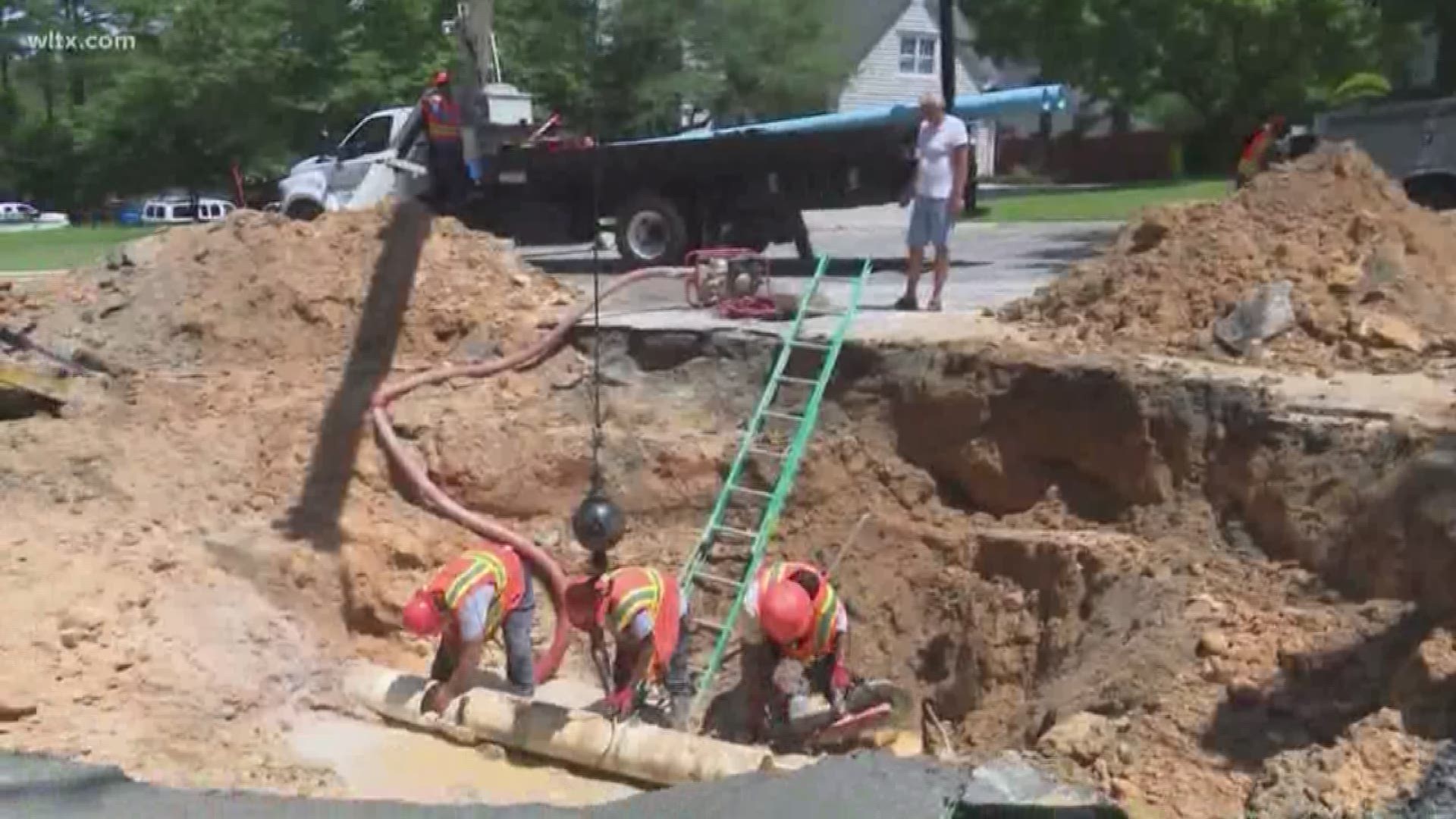 A sinkhole had opened up along a street in northeast Richland County after a water main break there Thursday morning.
