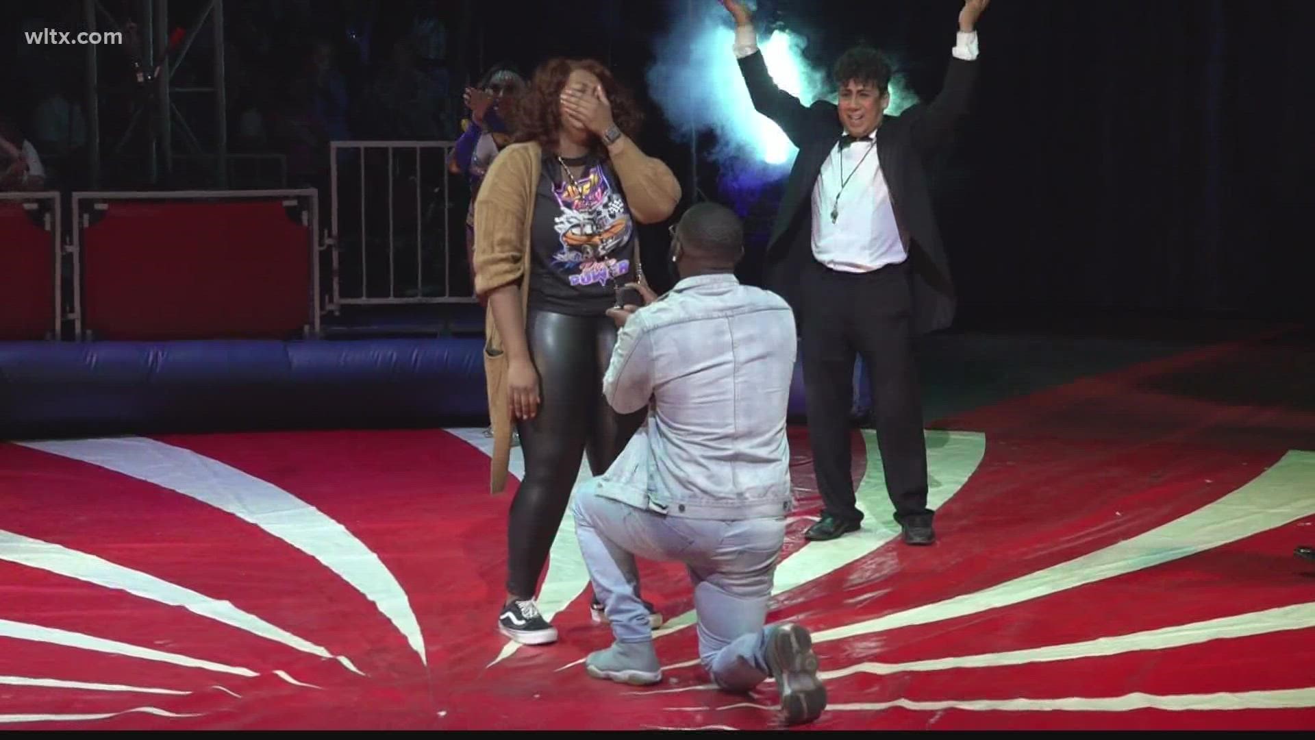 Tierra Belcher was surprised to see her boyfriend walk out in the middle of the circus, get down on one knee, and ask her to marry him.