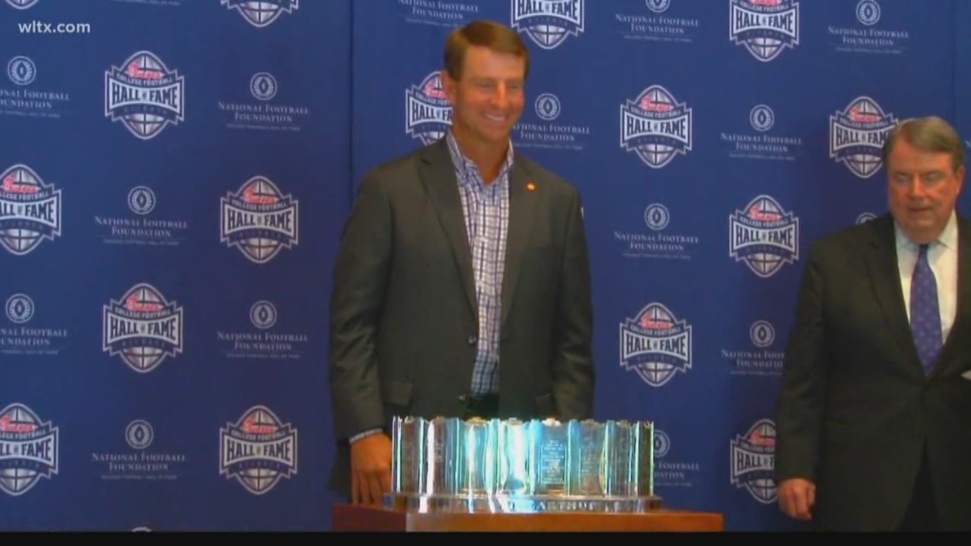 Clemson head football coach Dabo Swinney was formally presented with the MacArthur Bowl, a prestigious award from the National Football Foundation.
