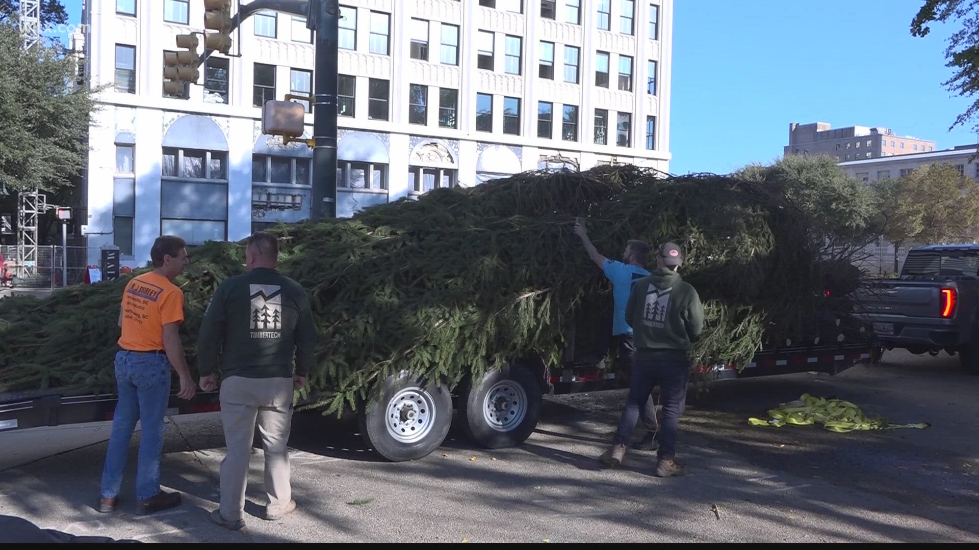 The Christmas tree arrives at the South Carolina State House