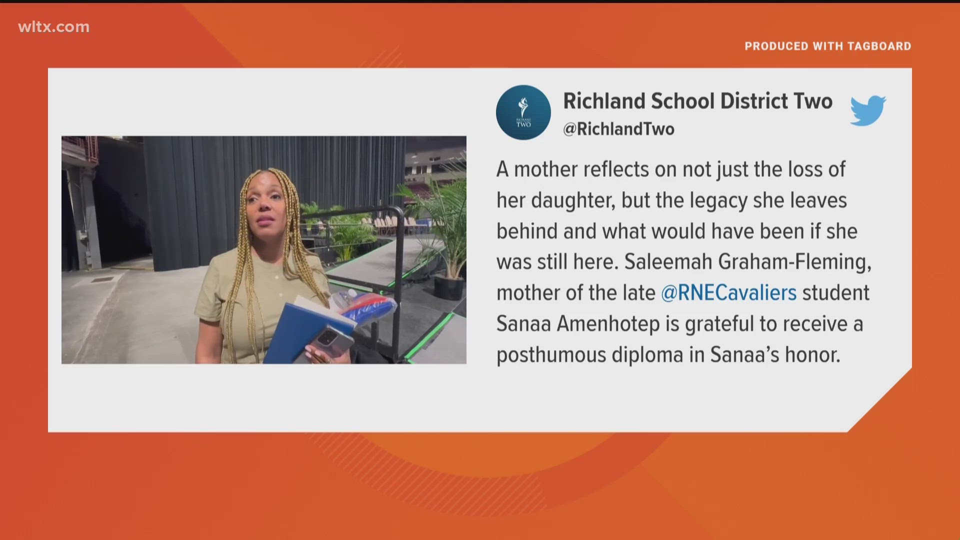 Saleemah Graham-Fleming accepted a posthumous diploma on behalf of Sanaa Amenhotep at Richland Northeast. The news comes weeks after a third conviction in her murder