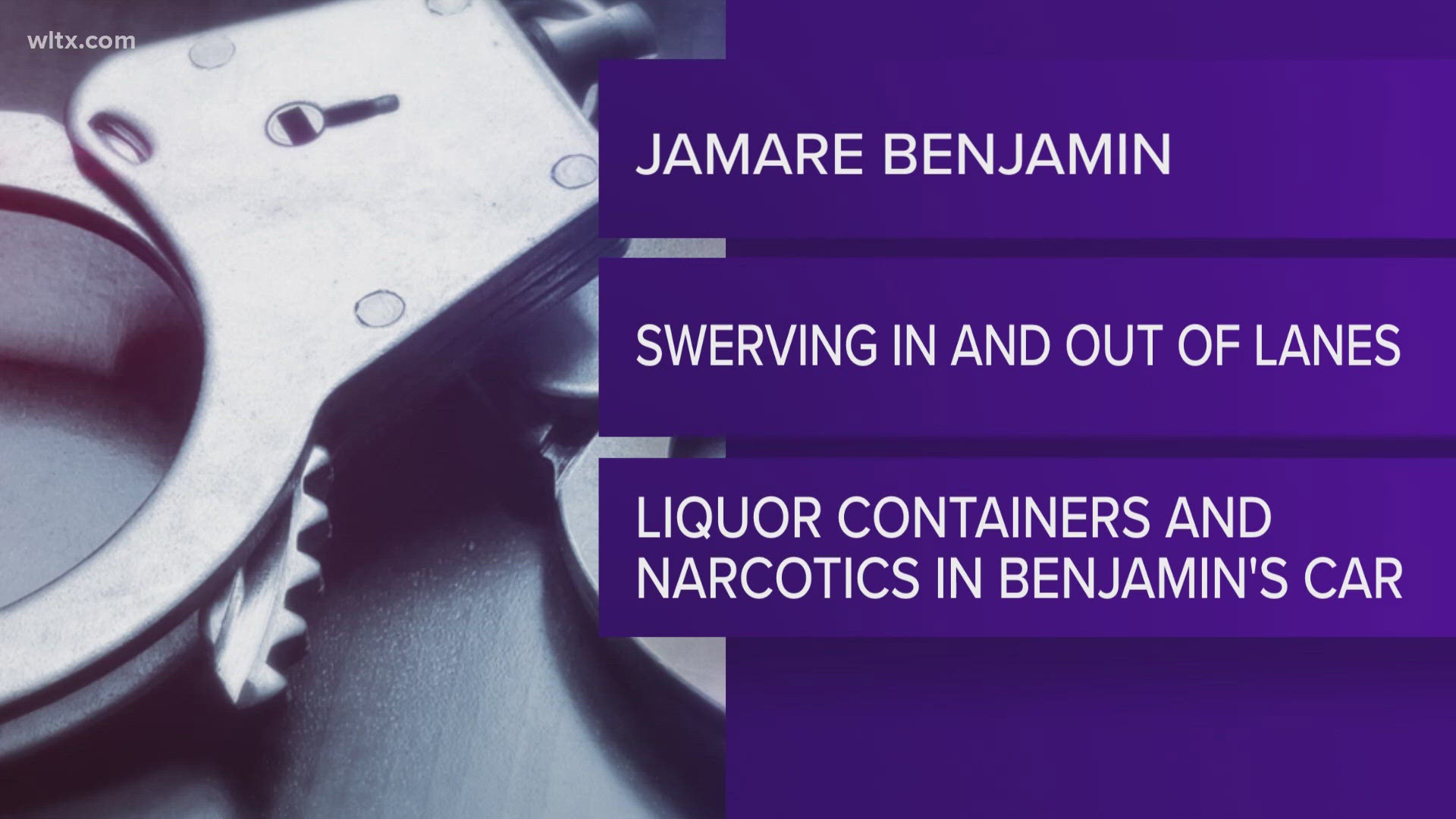 Law enforcement says that Jamare Benjamin  is charged with 2 counts of controlled substance, open container, simple possession. 