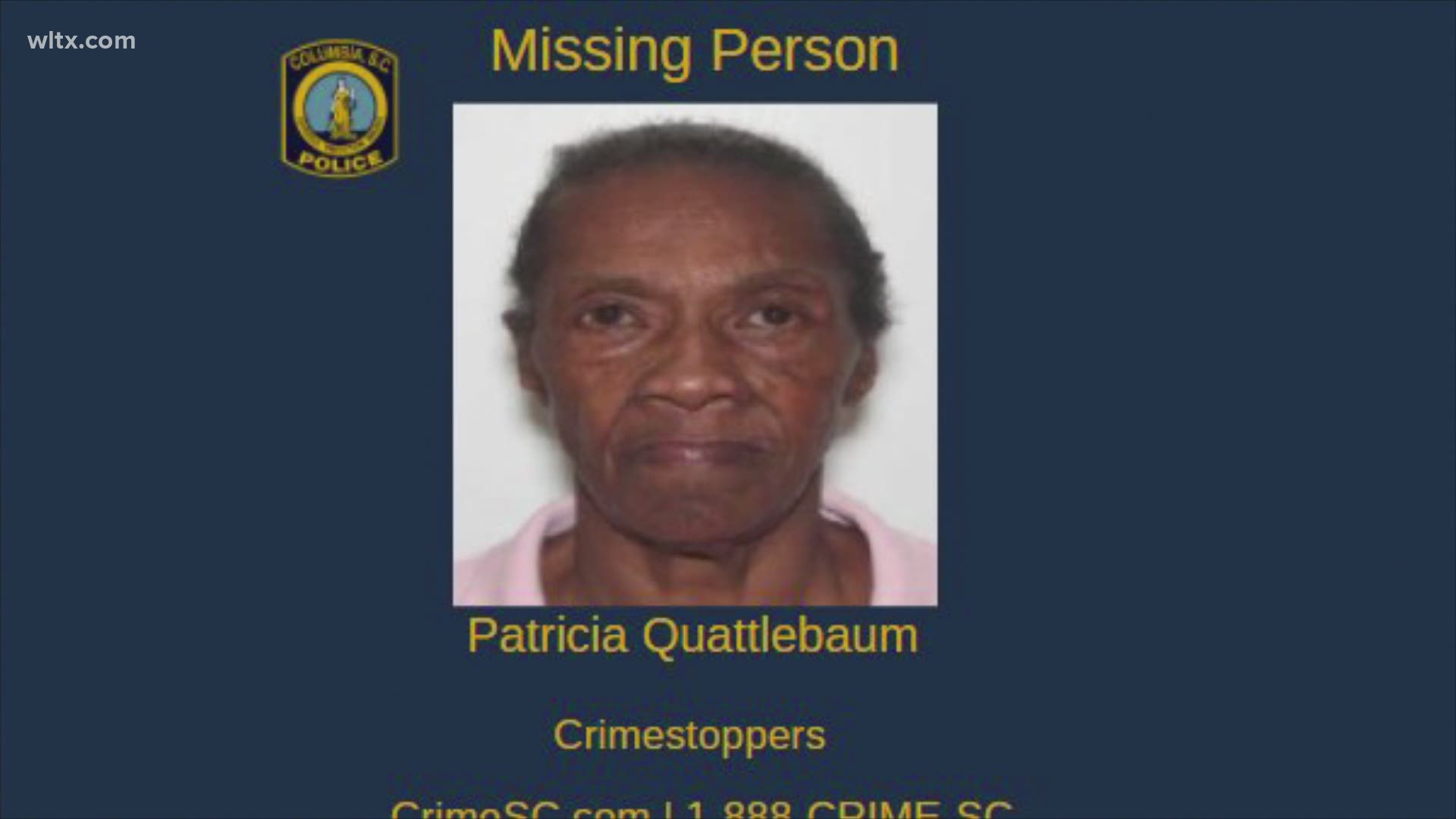 Patricia Quattlebaum, 72, walked away from a Columbia hospital around 1 p.m. Tuesday.