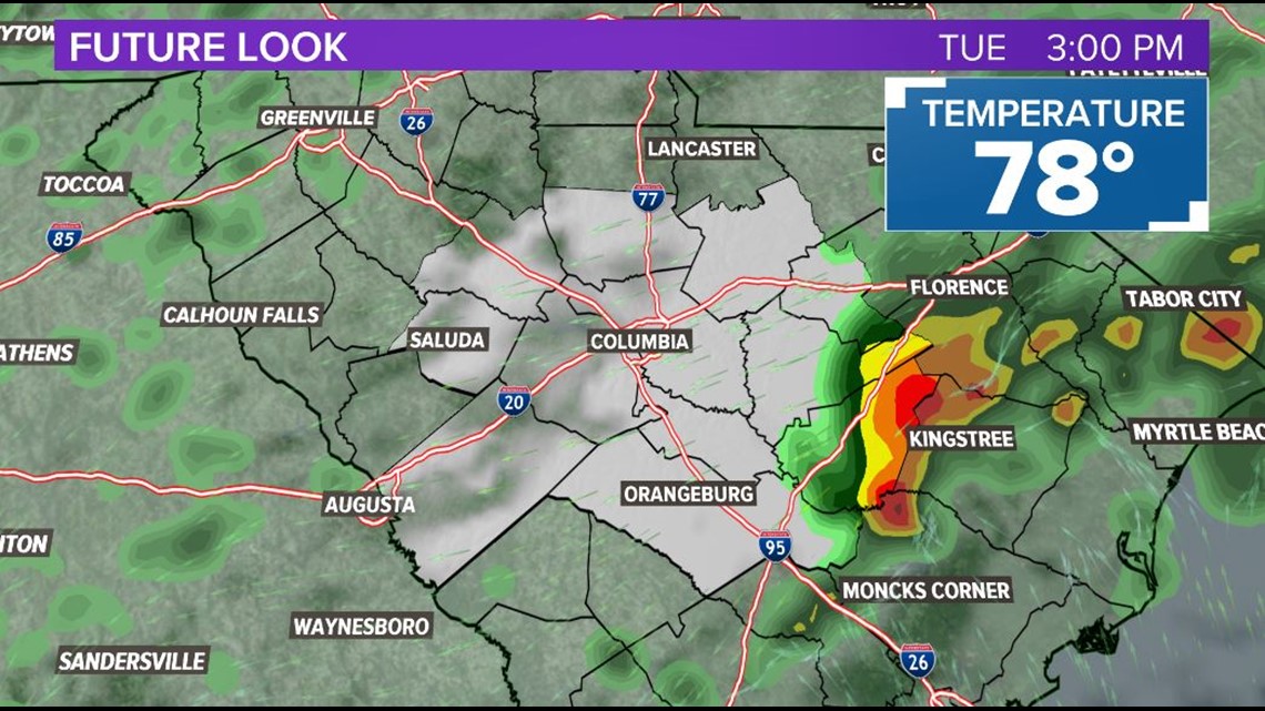 Heavy rain forecast for Columbia, South Carolina