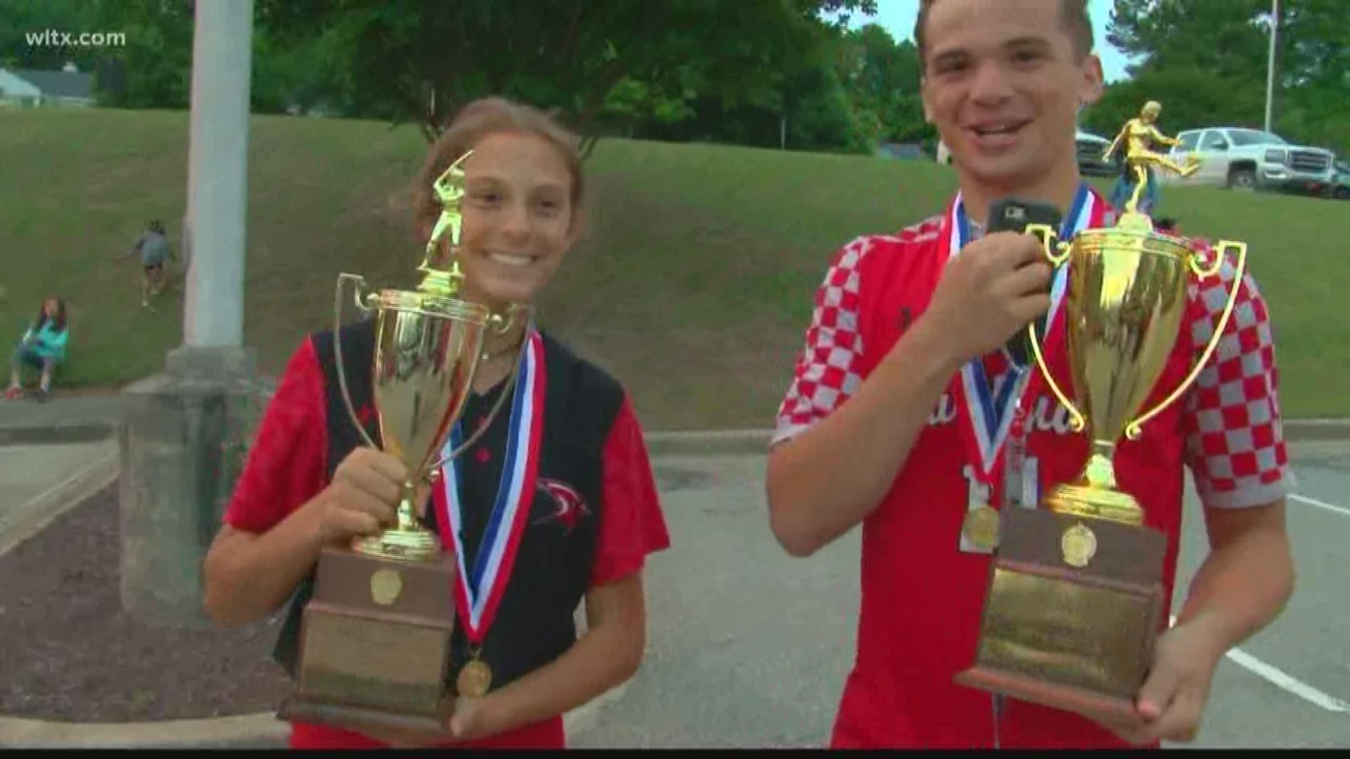 The Cardinal Newman boy soccer and softball teams win SCISA 3A state titles on the same night withing an hour of each other.