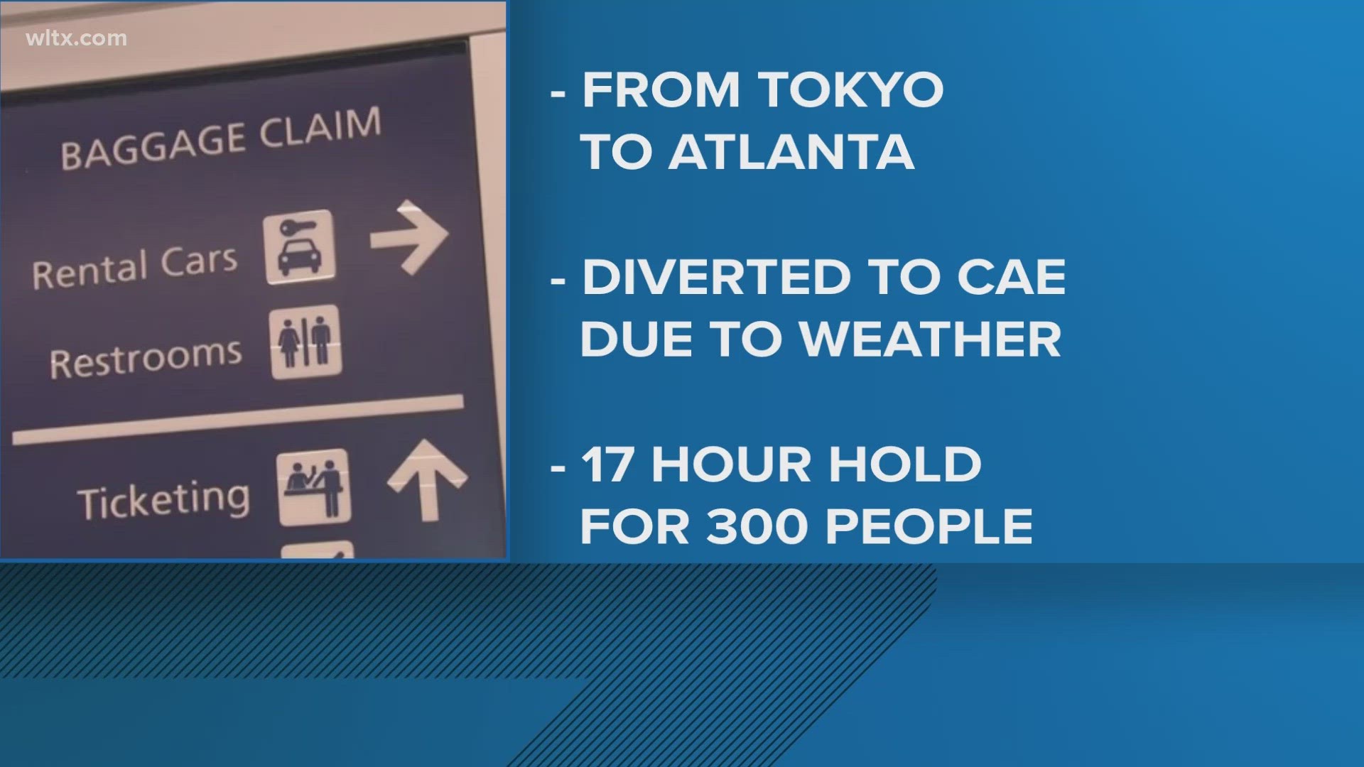 The flight, headed to Atlanta from Toyoko, was diverted due to weather.