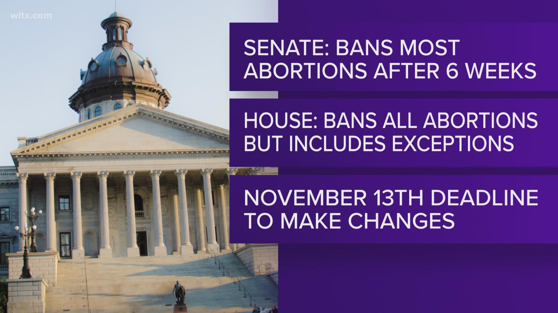 Lawmakers met at the State House Tuesday to consider proposed compromises to South Carolina's abortion law.