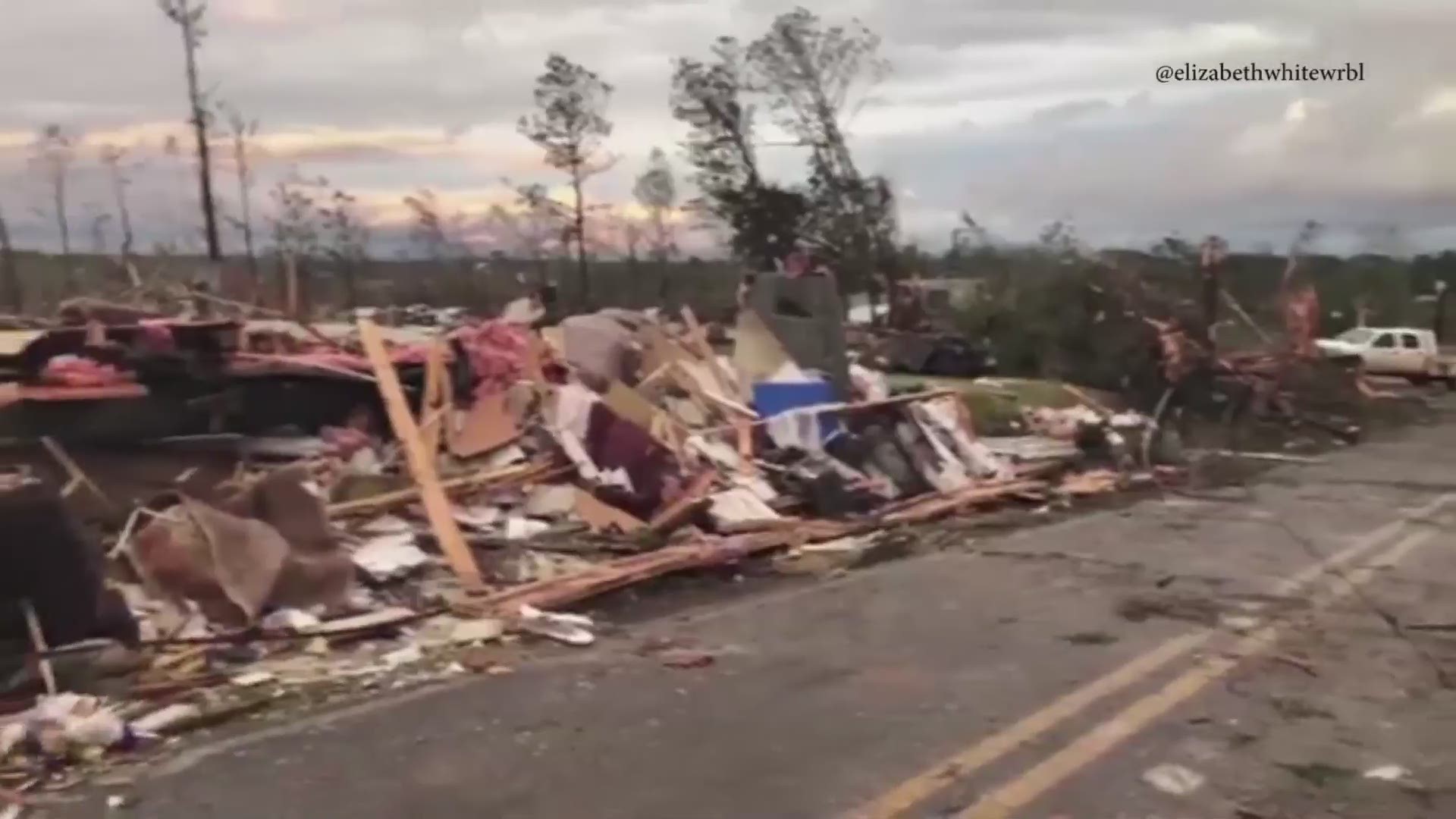 Video showing the damage caused by a tornado in Lee County, Alabama on March 3, 2019. Over a dozen people were reported dead in that area from the damage caused by the tornado.