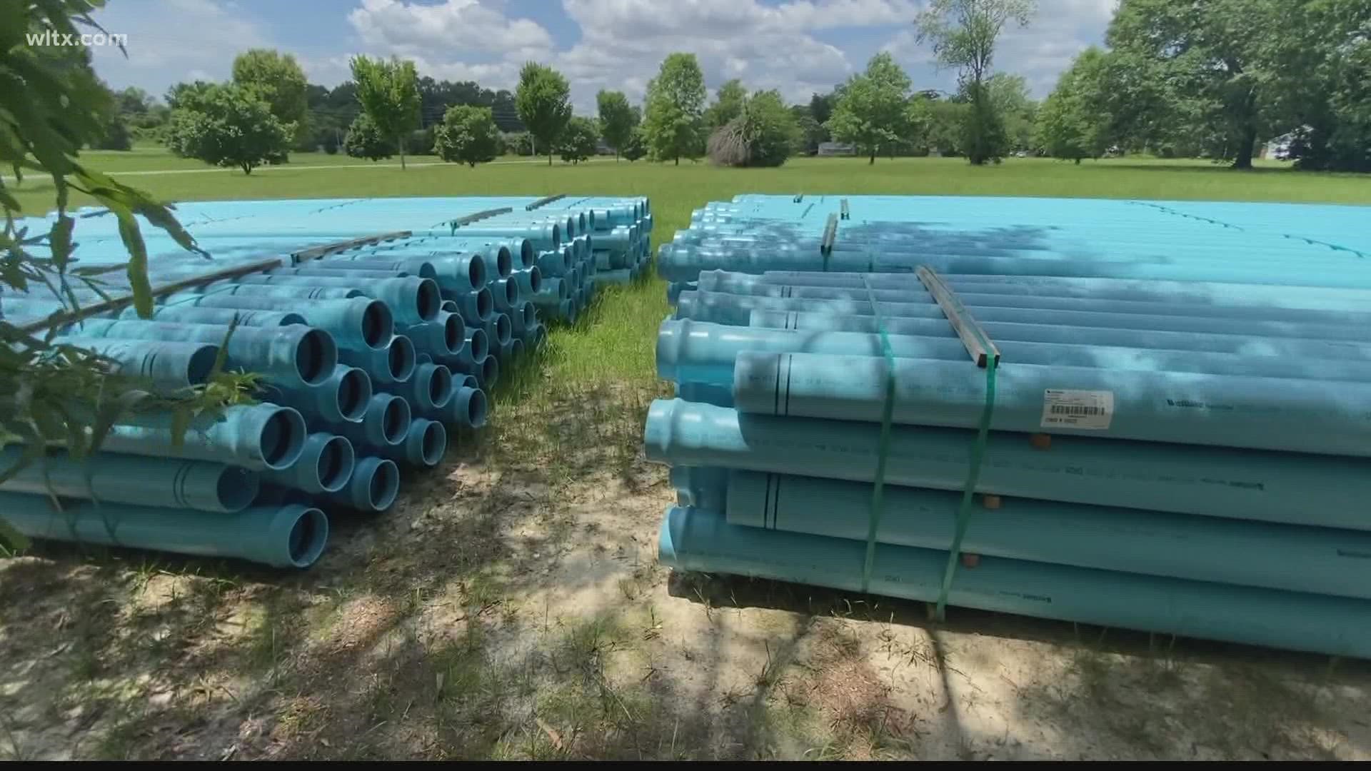 Those stacks of blue pipes on Broad Street in Camden are part of the first steps toward replacing Camden's water pipes.