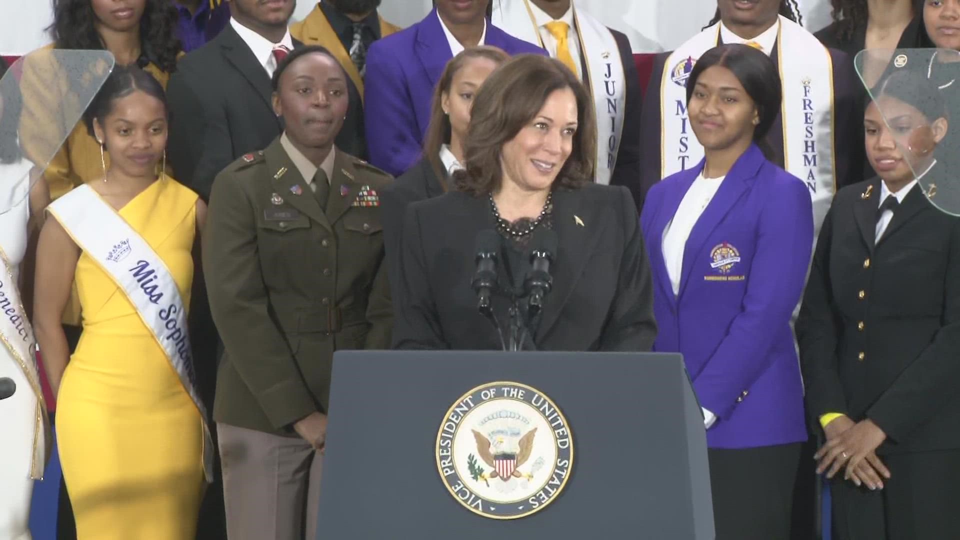 Vice-President Kamala Harris spoke at Benedict College in Columbia, South Carolina, about expanding affordable high-speed internet.