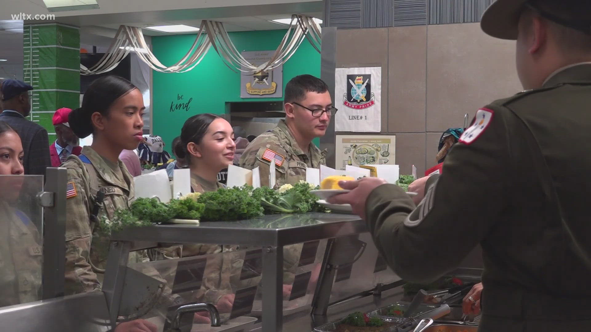 The troops got a full Thanksgiving dinner with all the trimmings, served to them by officers before many got a chance to get home for the holidays.