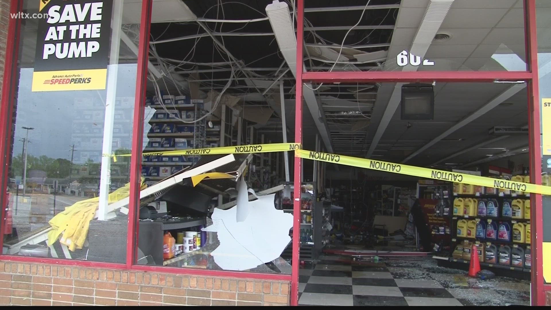 Sunday's severe weather caused damage to multiple businesses in Manning, SC and sent two to the hospital.
