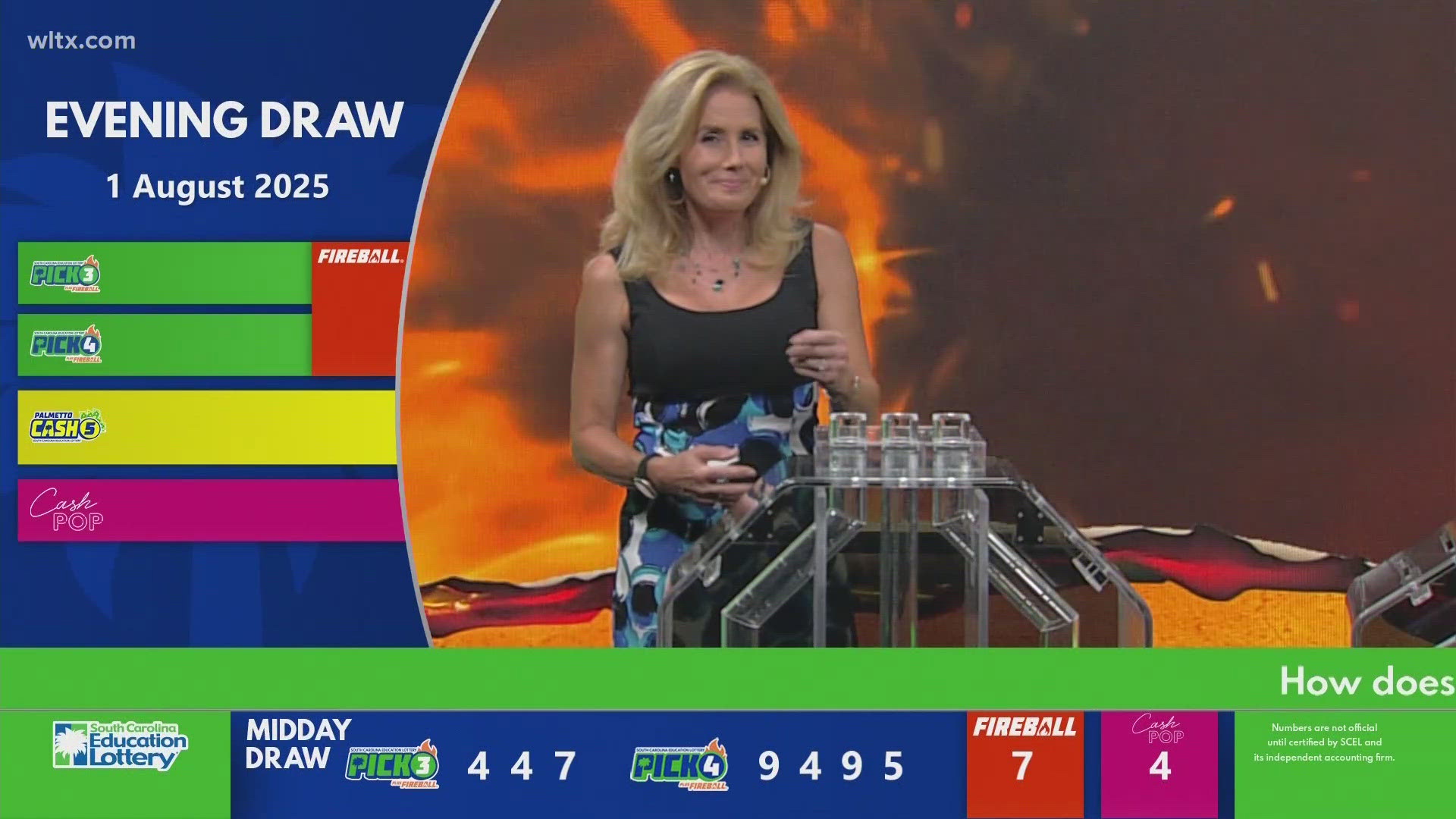 Here are the SC evening winning lottery numbers for August 1, 2025. 
