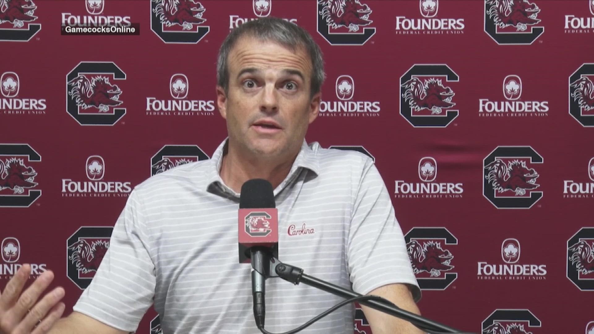 South Carolina head football coach Shane Beamer was asked a lot of questions about the offense including the possibility he might shake up his staff's duties.