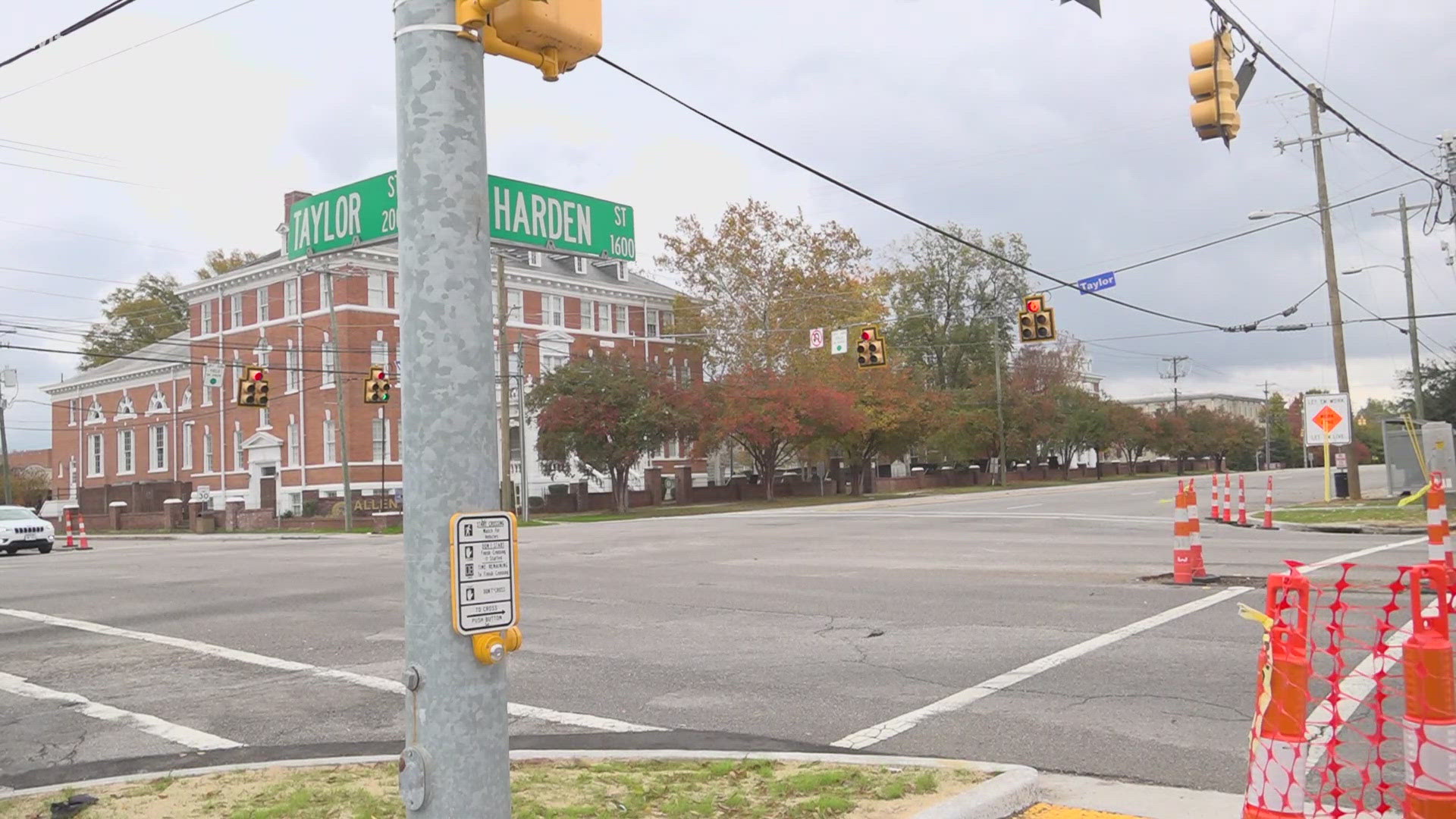 The remodeling of the intersection of Taylor and Harden Streets is almost finished, crews have been laying fresh payment on the sidewalks.