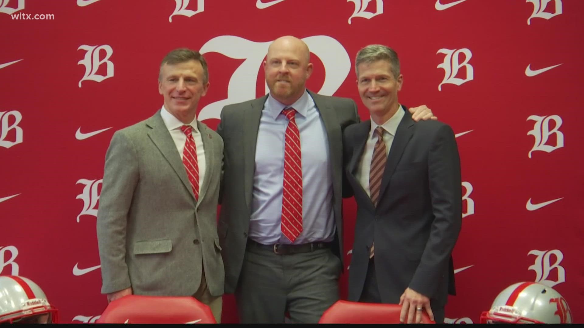 Longtime Hammond head football coach Erik Kimrey who spent the 2021 season as South Carolina's tight ends coach is introduced as the new head coach at Baylor School