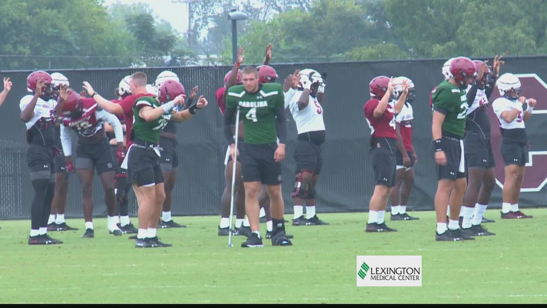 South Carolina offensive coordinator Marcus Satterfield talks about how the quarterback battle is shaping up as Luke Doty continues to recover.