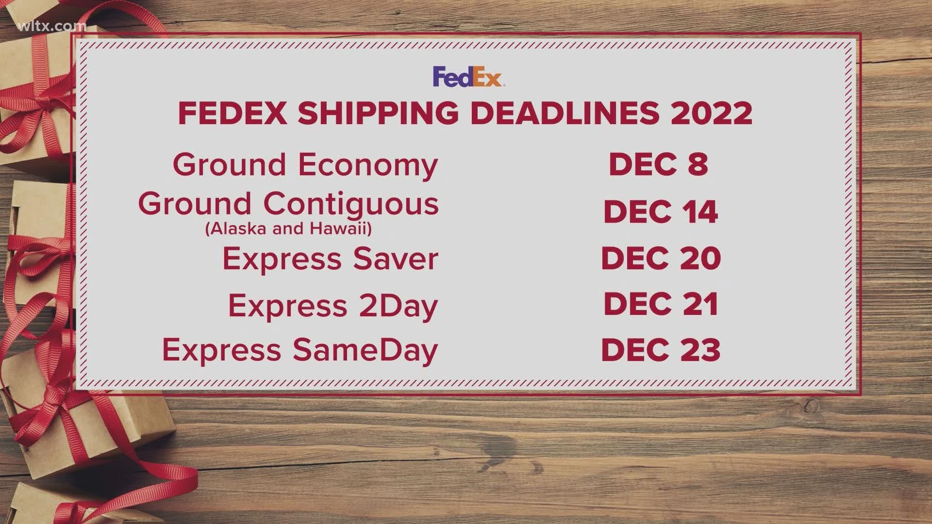 Shipping date deadlines for the holidays