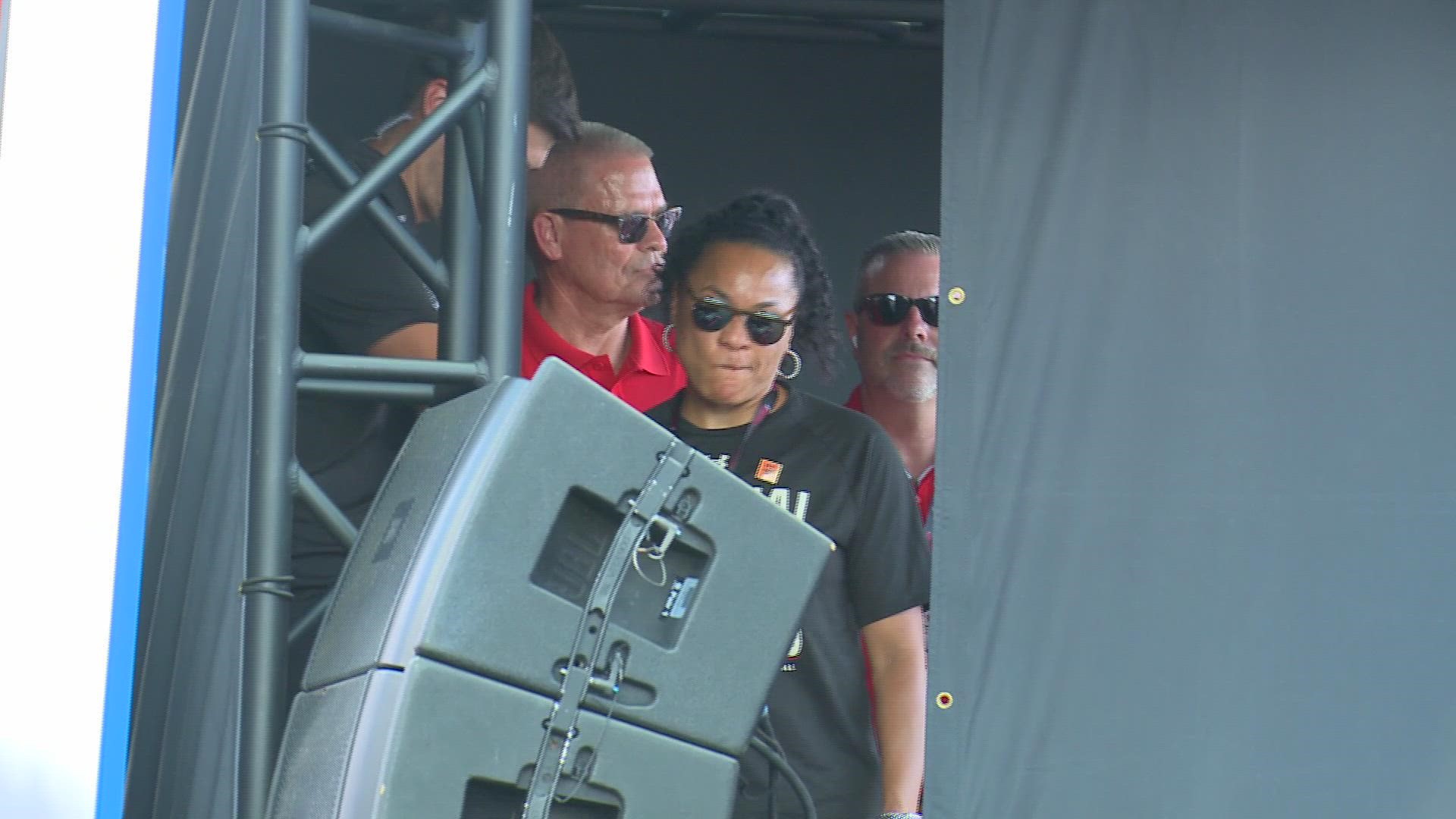 South Carolina head women's basketball coach Dawn Staley was the honorary pace car driver for the Cook Out Southern 500.