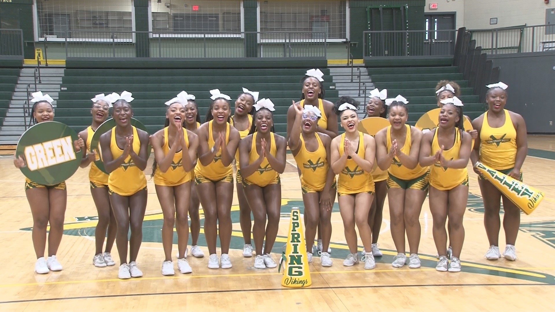 Spring Valley High School's cheerleaders ring in the new school year for students in Richland Two.