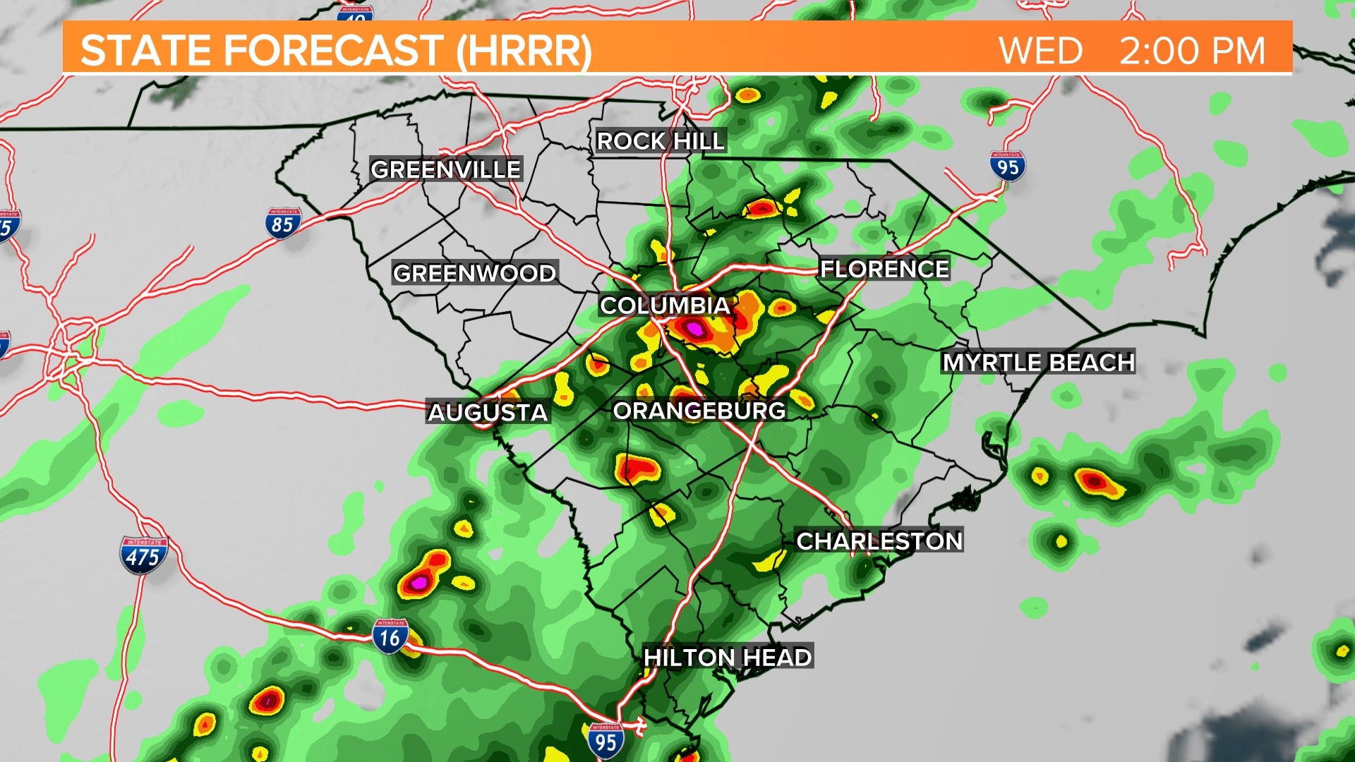 Timeline for severe weather in South Carolina
