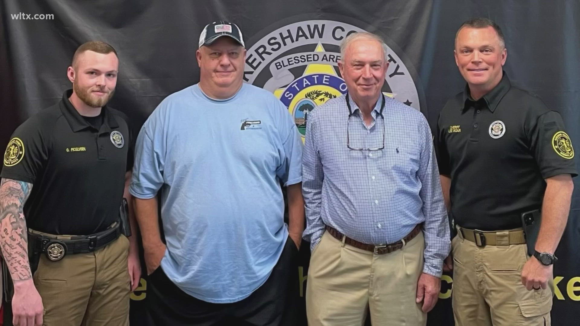 Jimmy Sanders and Steve Melton were presented challenge coins for outstanding courage in physically assisting a wounded deputy while struggling to arrest a suspect.