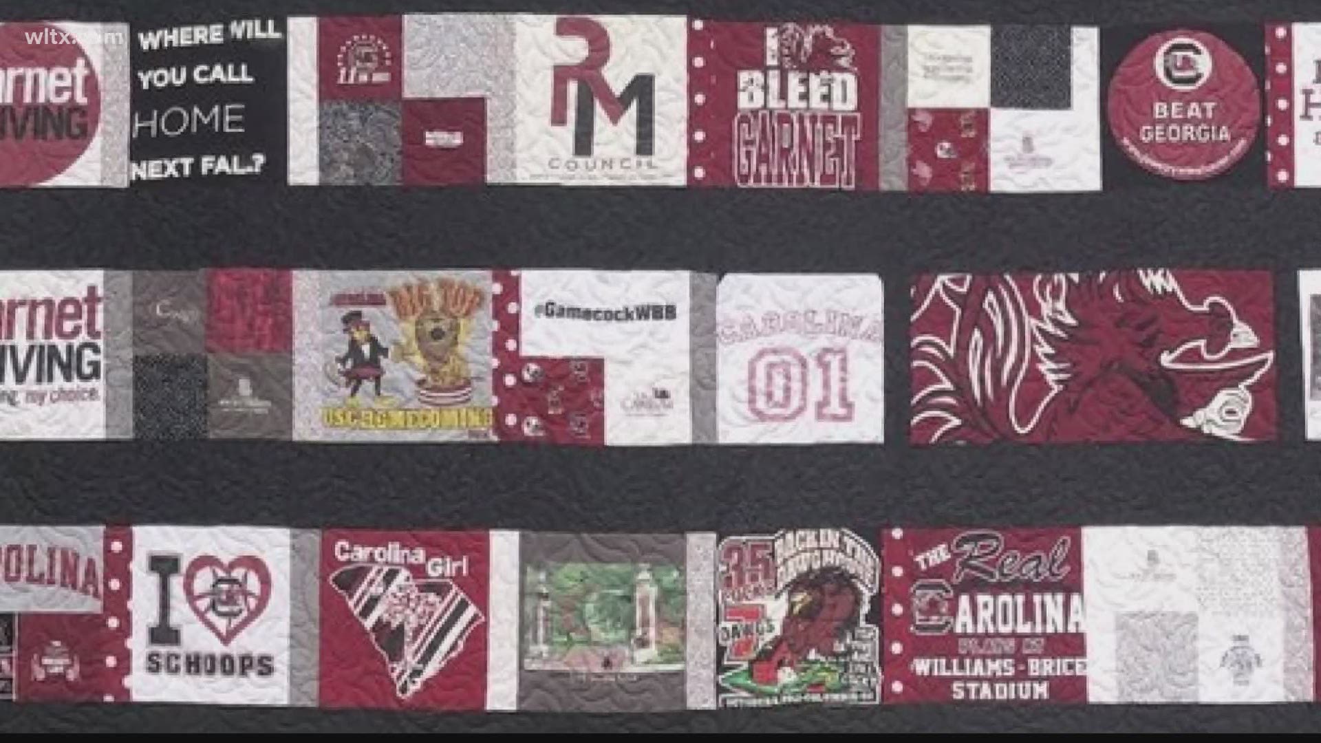 Blanket sewn from more than 75 t-shirts collected during attendance at University of South Carolina