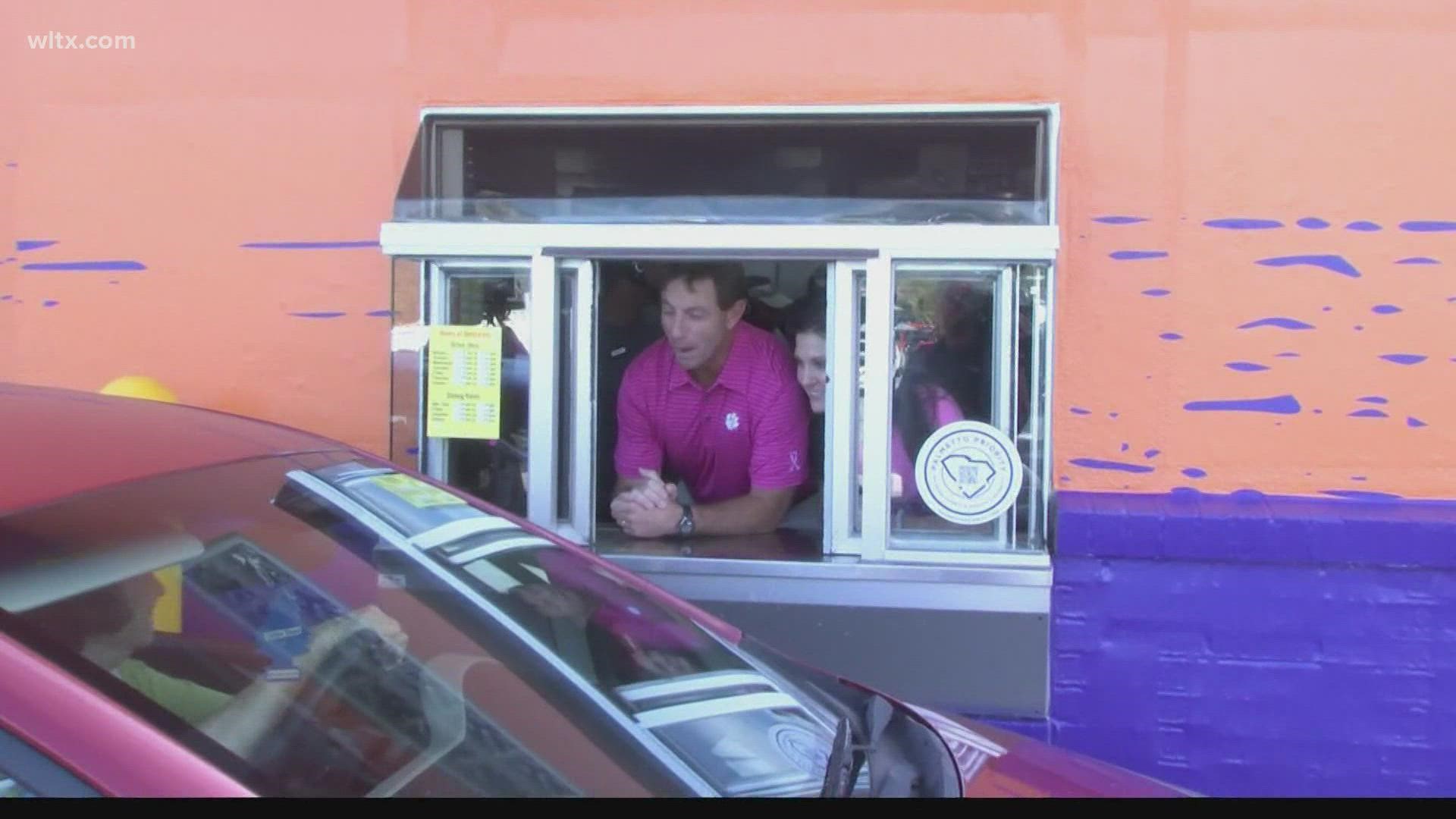 Clemson's head football coach and the First Lady of Clemson football were at an Upstate Bojangles for a surprise appearance where they greeted customers.