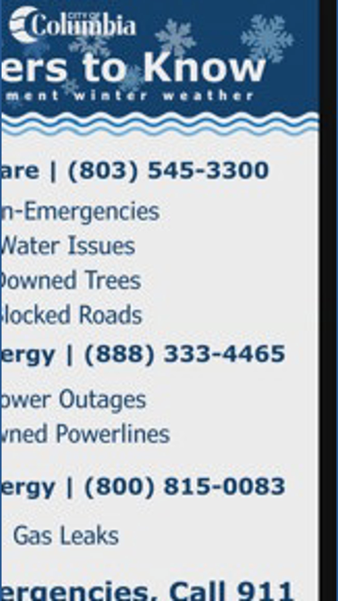 Hotline numbers for the city of Columbia