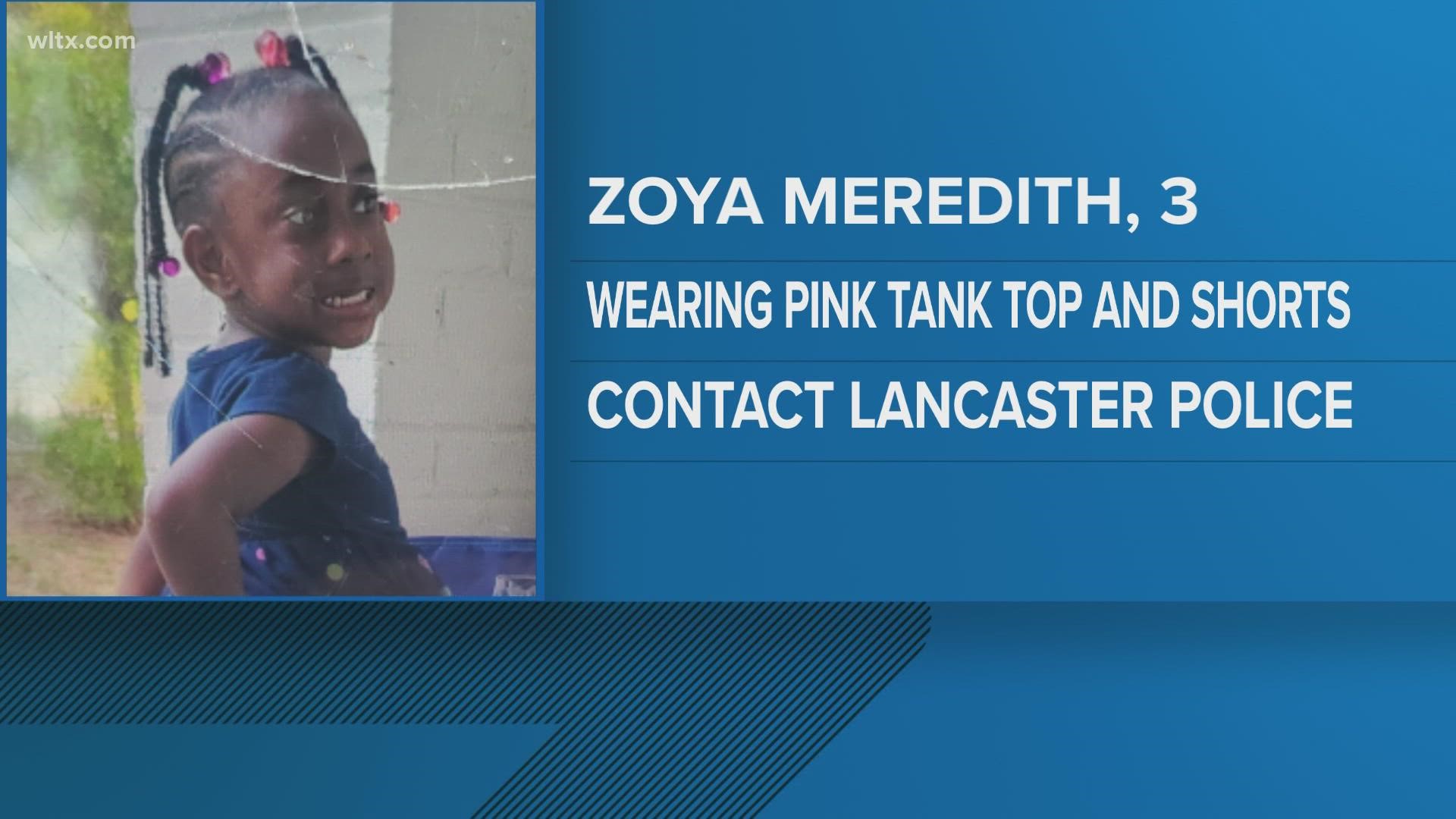 According to police, Zoya Meredith was last seen wearing a pink tank top and pink shorts around 9 a.m. Friday morning in Lancaster County.
