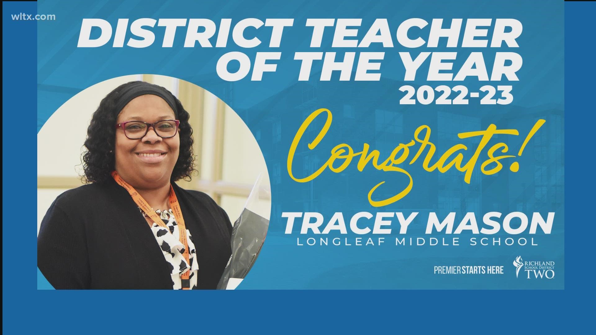 Tracey Mason, a 7th-grade math teacher and math department chair at Longleaf Middle School is Richland Two's teacher of the year.
