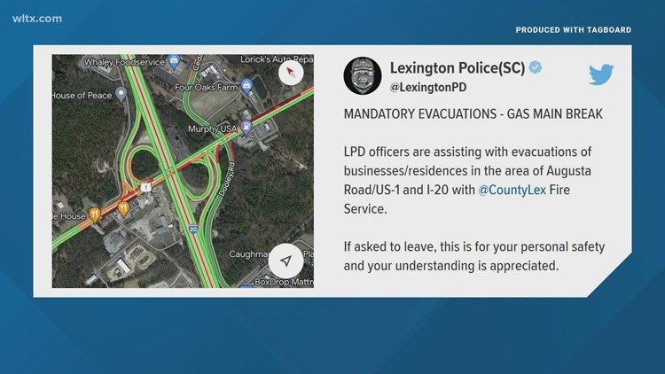 Dominion Energy confirms that a third-party contractor accidentally cut a gas line near I-20