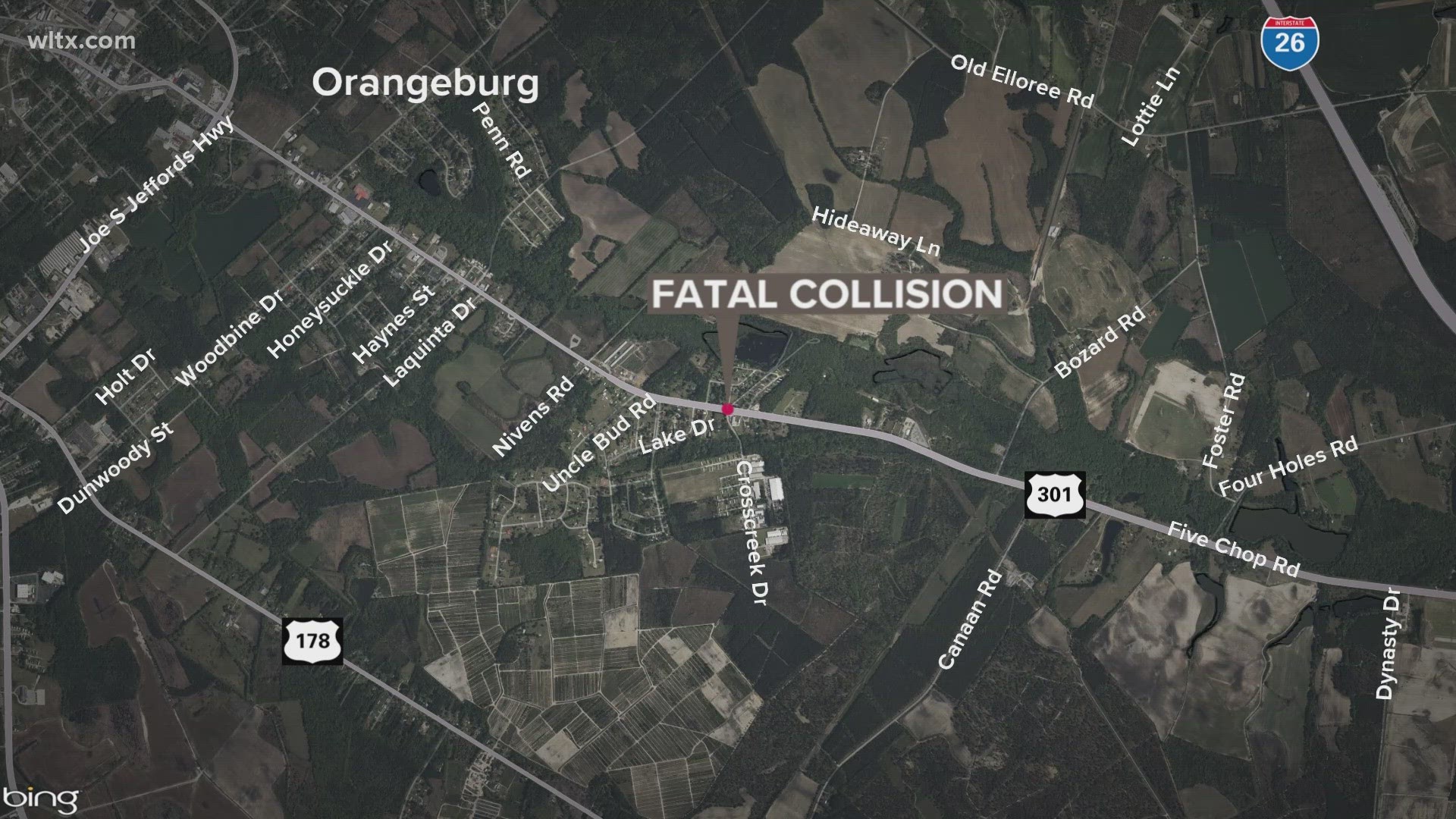 A tractor-trailer and a Mustang collided on US 301.  Three people in the Mustang were killed.