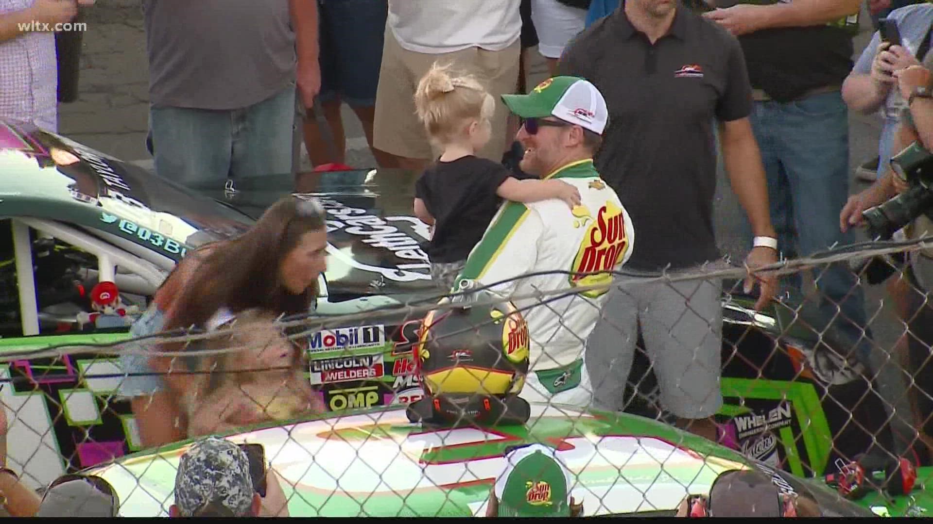 Dale Earnhardt Jr. finished third in a Late Model race Wednesday night at the historic North Wilkesboro Speedway.