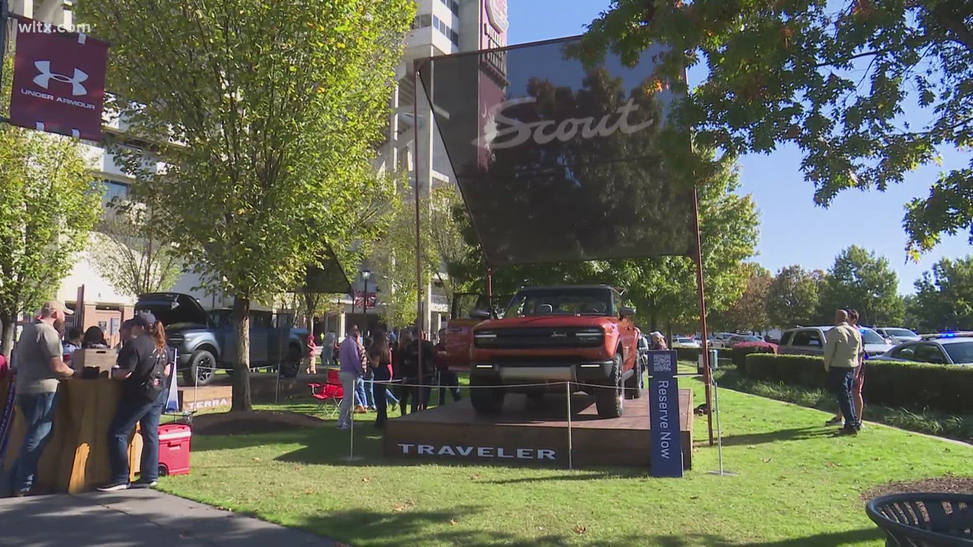 Scout Motors, which will soon manufacture vehicles in South Carolina, showed off its Traveler SUV and Terra truck at Williams Brice-Stadium.