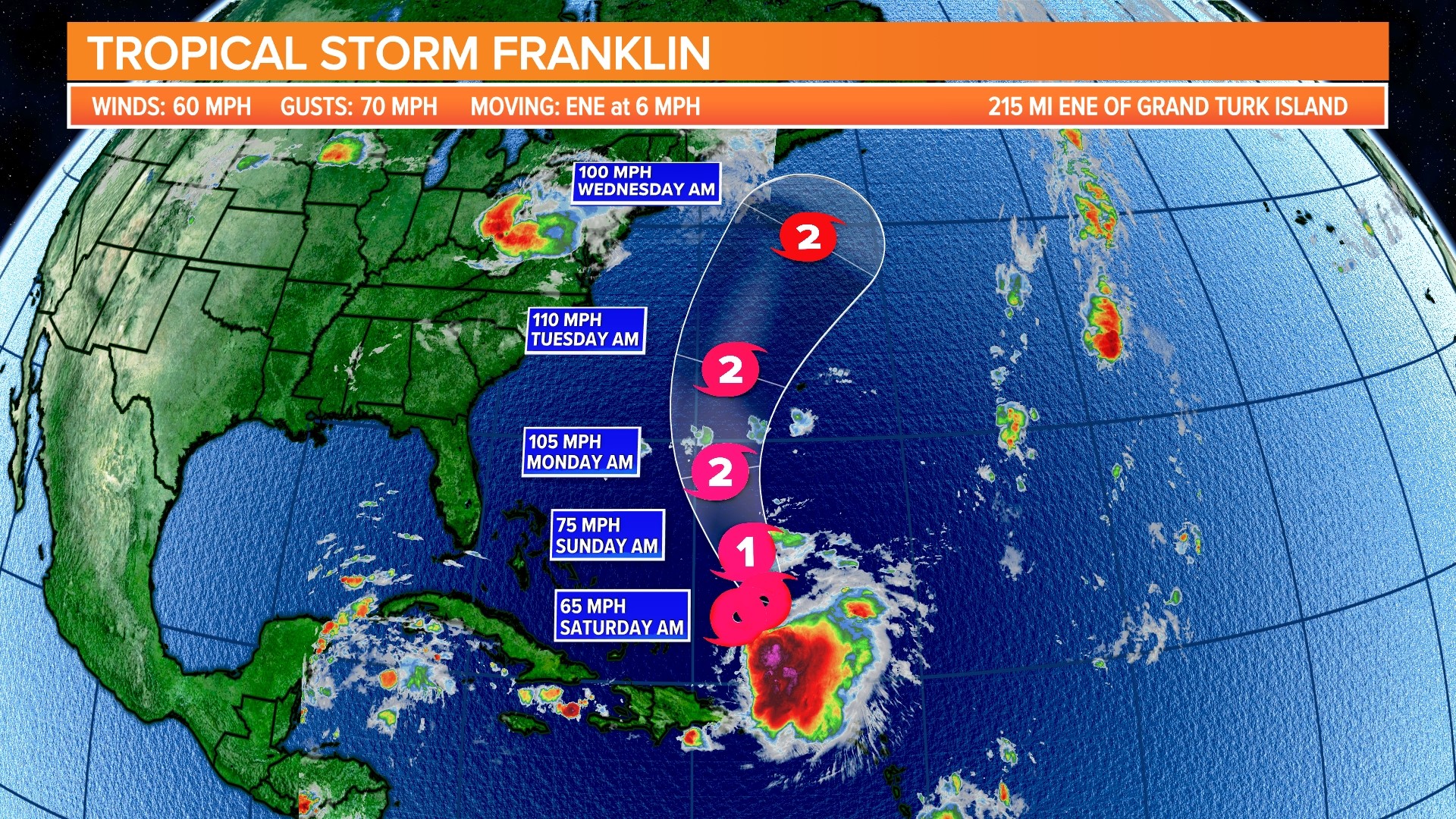 Watching Tropical Storm Franklin, areas of possible development