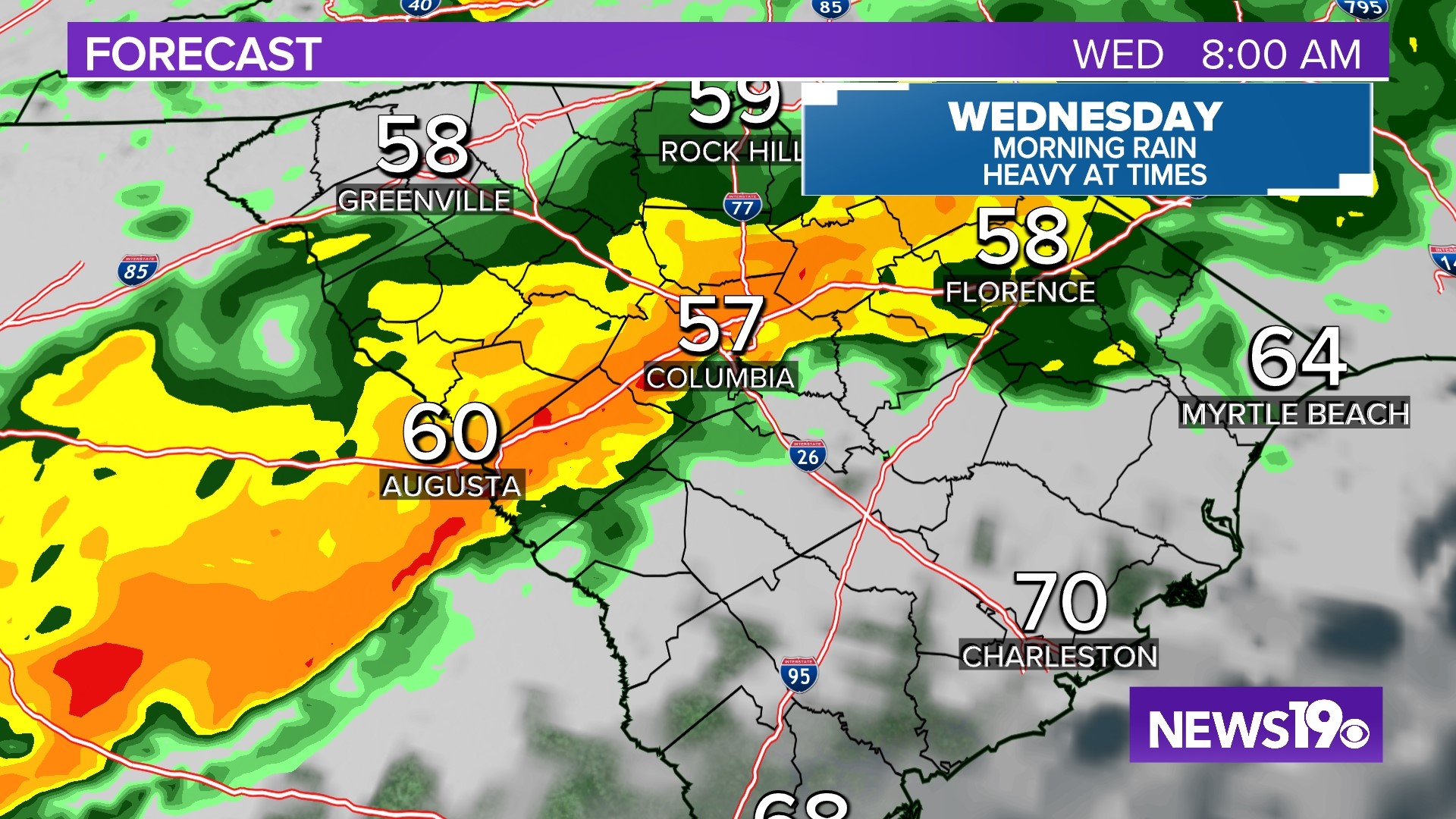 Heavy rain Wednesday morning in South Carolina