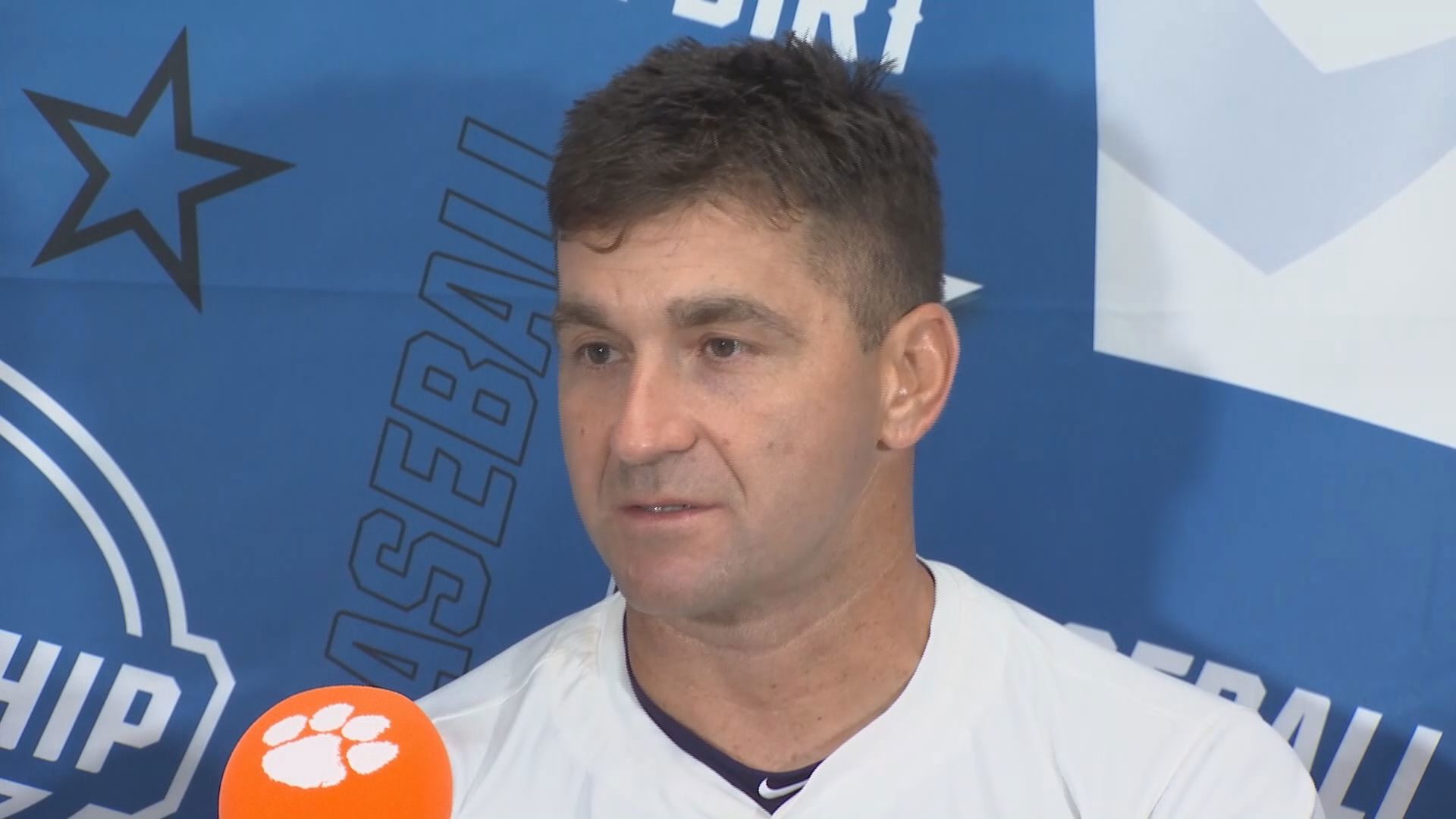 Clemson head baseball coach Erik Bakich speaks to the media after his team defeated Coastal Carolina 12-5