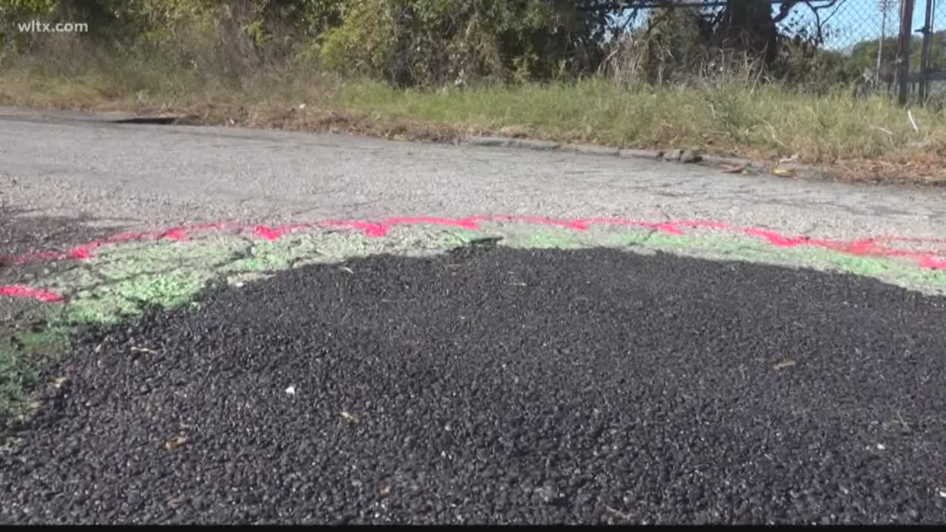 We reached out to SCDOT yesterday and they quickly came out and repaired the hole in the road leaving just the remnants of the neighborhood display.