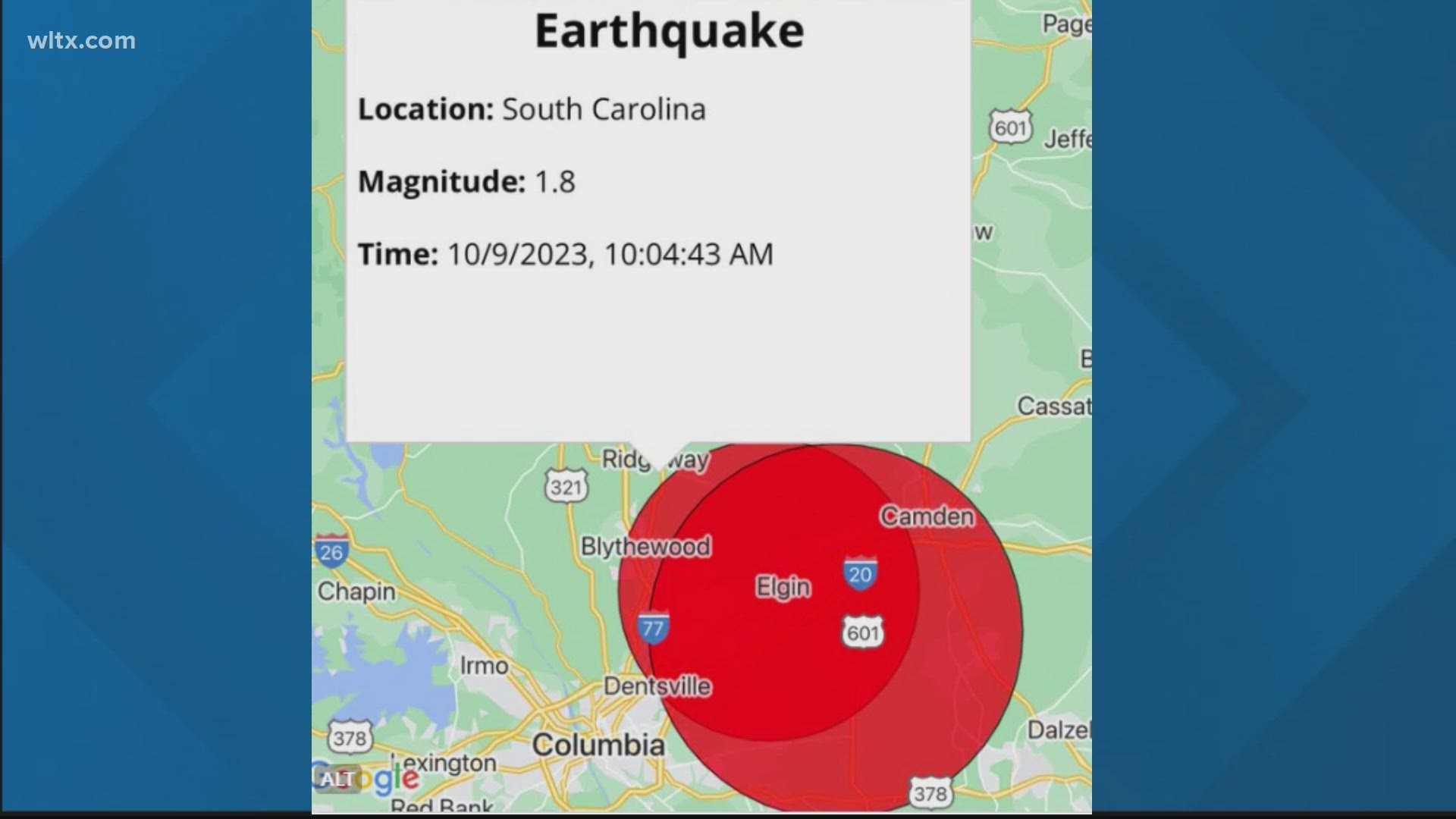 The US Geological Survey (USGS) reports a small earthquake occurring around 10:04 a.m. neat Elgin, South Carolina.