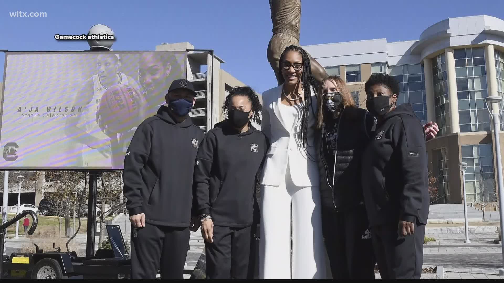 South Carolina Gamecocks legend A'ja Wilson saw her statue for the first time Monday.
