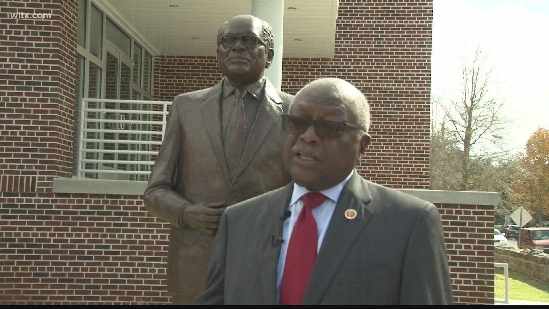 The life-sized statue of the Sumter native stand adjacent to the Waverly Clyburn building on campus.