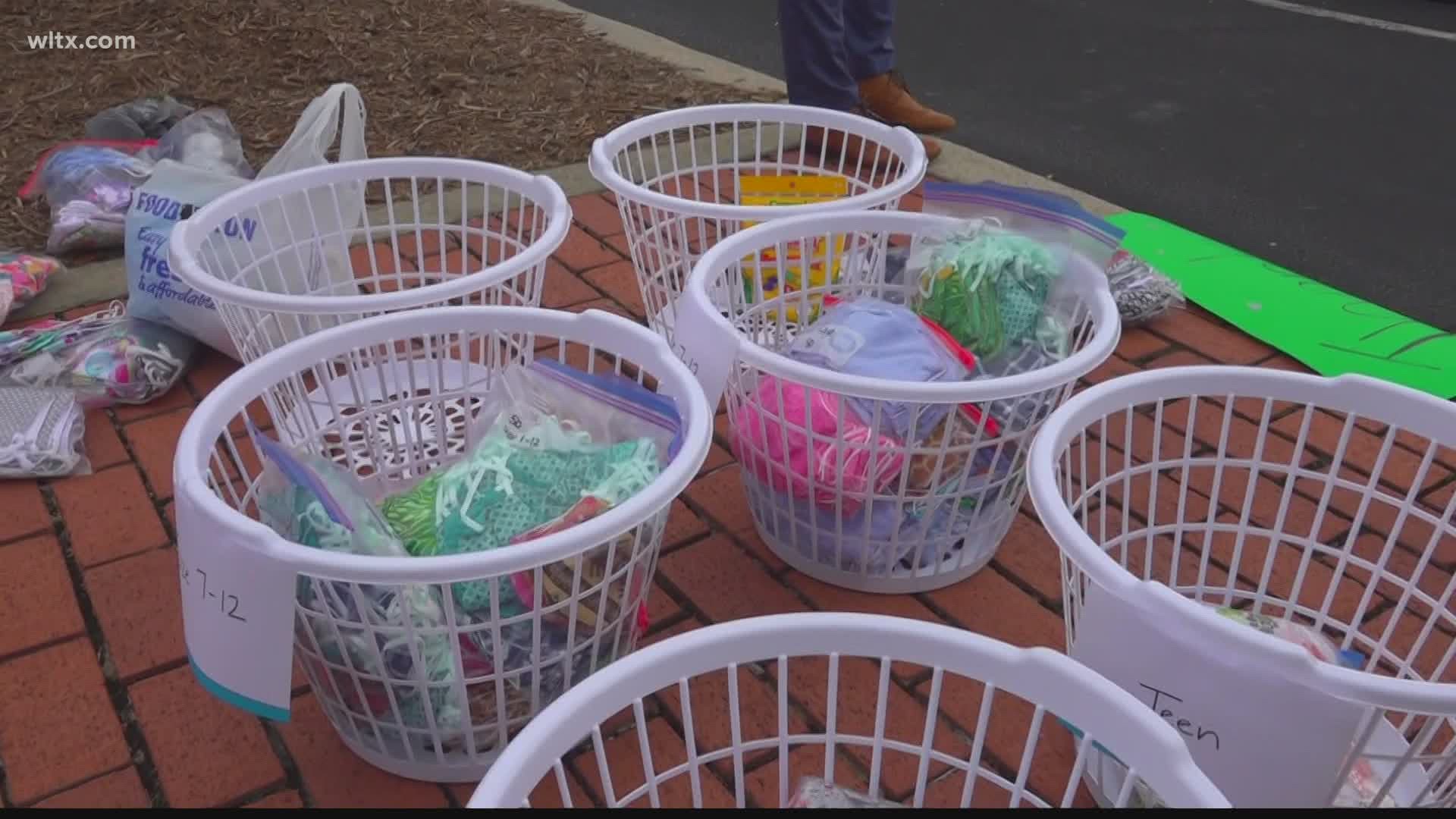 People dropped off masks they made at The Church of Jesus Christ of Latter-day Saints in West Columbia for local schools