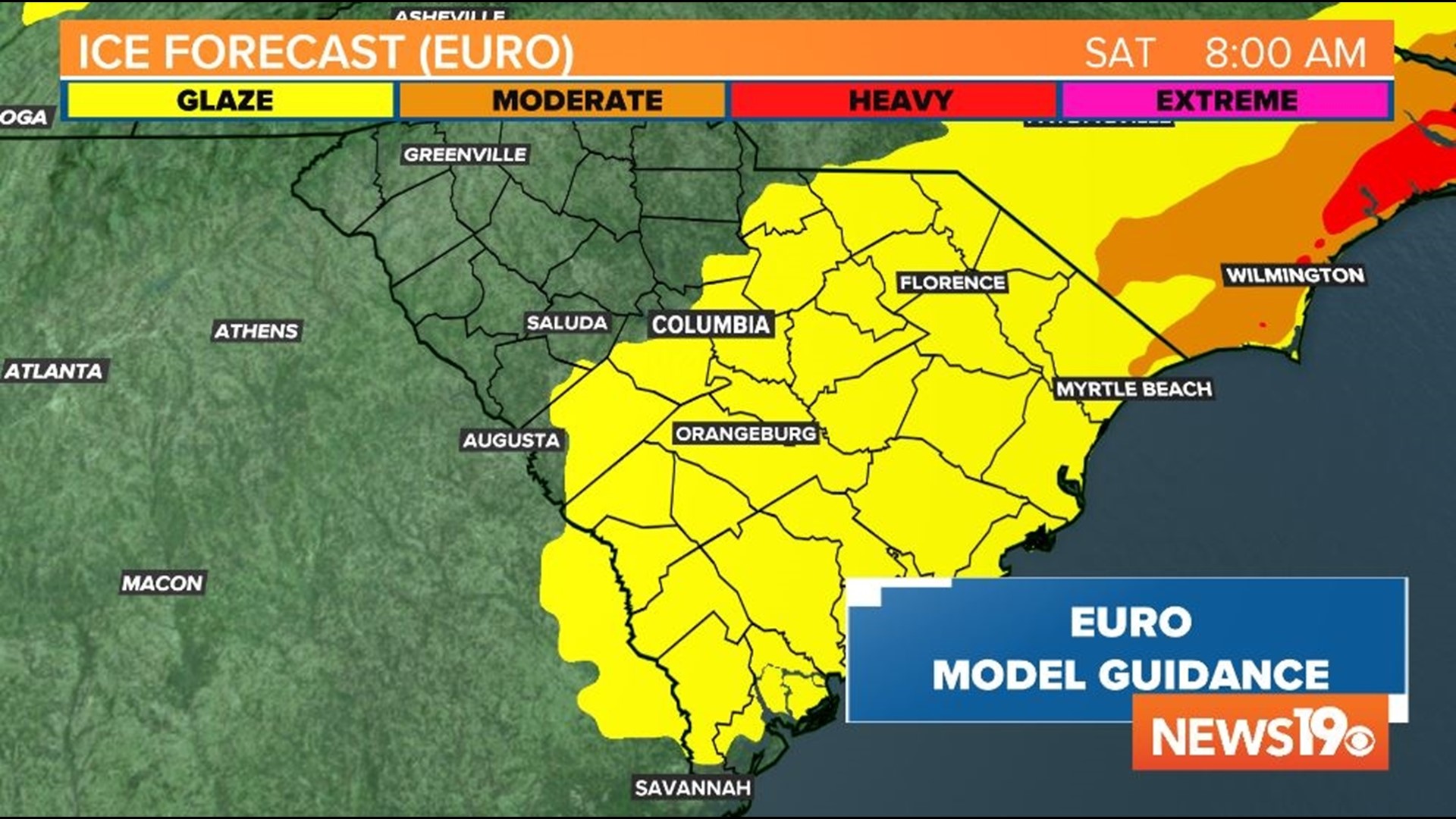 South Carolina snow ice weather forecast for Friday, January 21