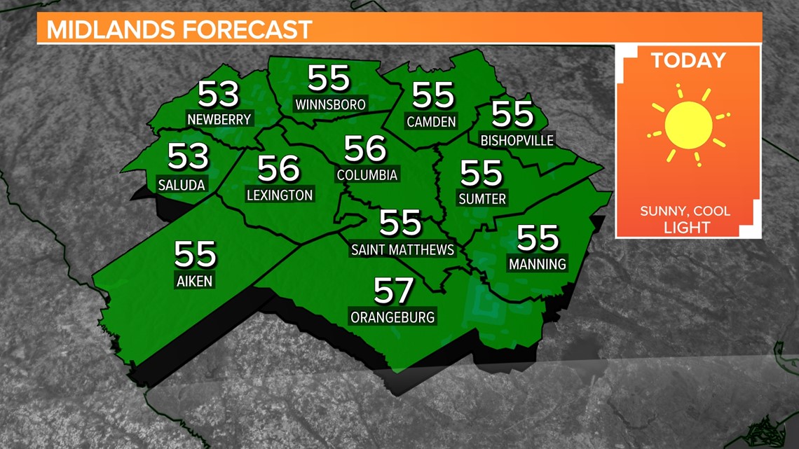 Sunny, cool South Carolina weather continues today