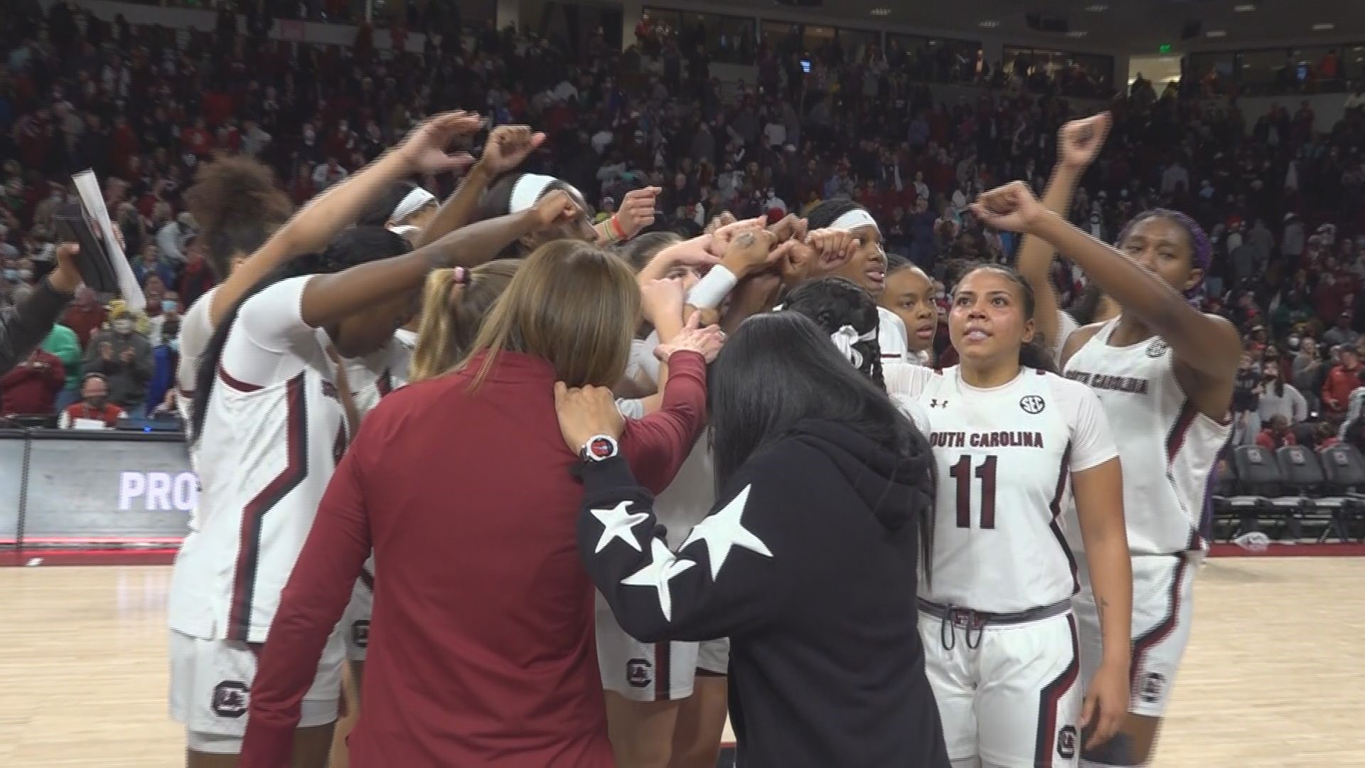 Carolina was down by as many as 18 points to the defending national champion before a furious rally in front of a rocking crowd at the Colonial Life Arena.