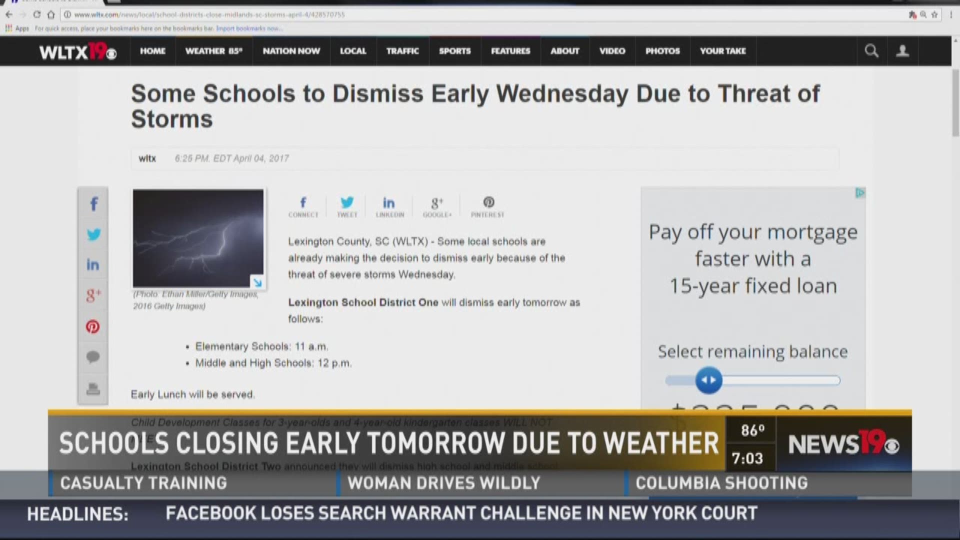 Local schools  closing early on Wednesday due to severe weather 