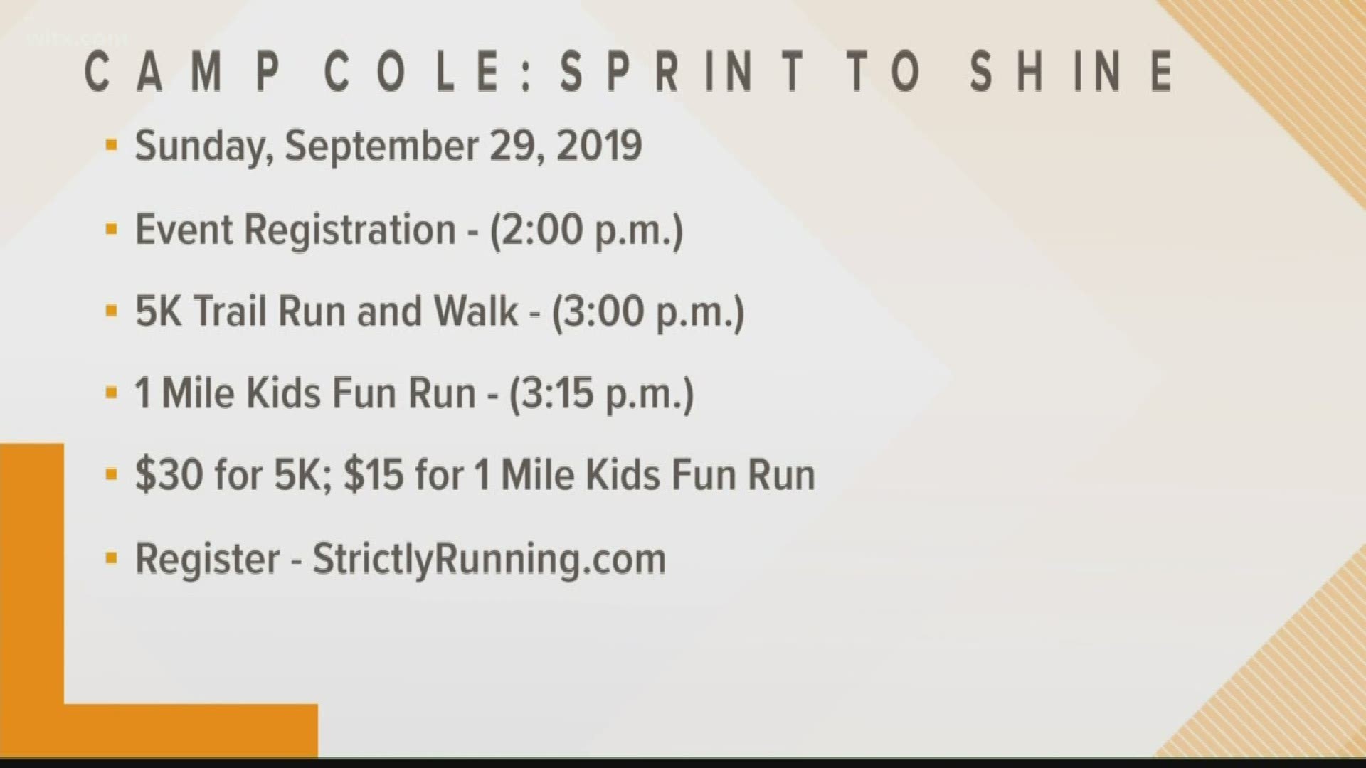 Organizers from the Camp Cole: Sprint to Shine 5K Run and Walk stopped by the News19 Studios to discuss the event on Sunday, September 29, 2019.